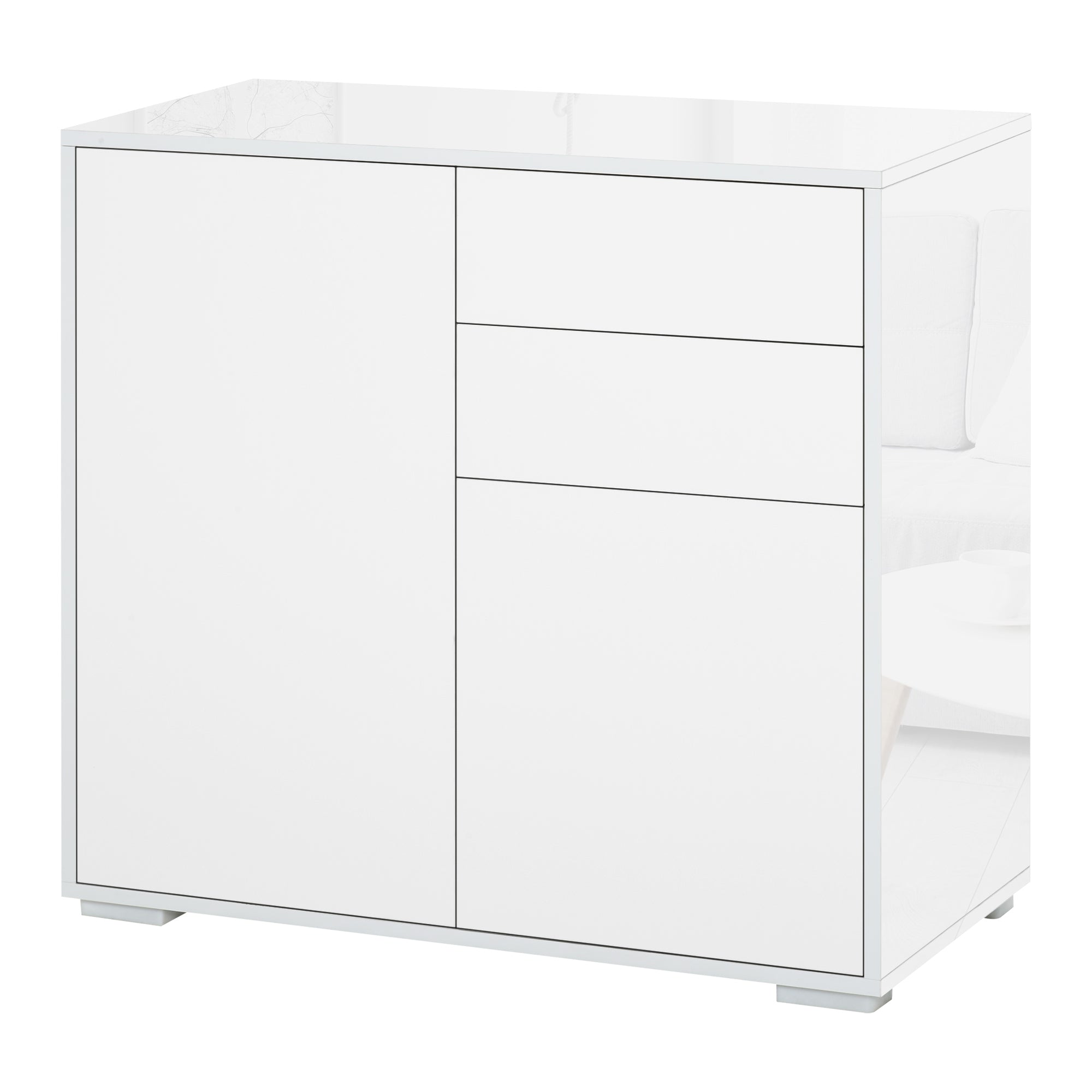 Meuble de rangement buffet commode armoire de rangement avec 2 tiroirs et 2 placards à portes, étagères réglables, pour salon, cuisine, chambre, 79 x 36 x 74 cm blanc