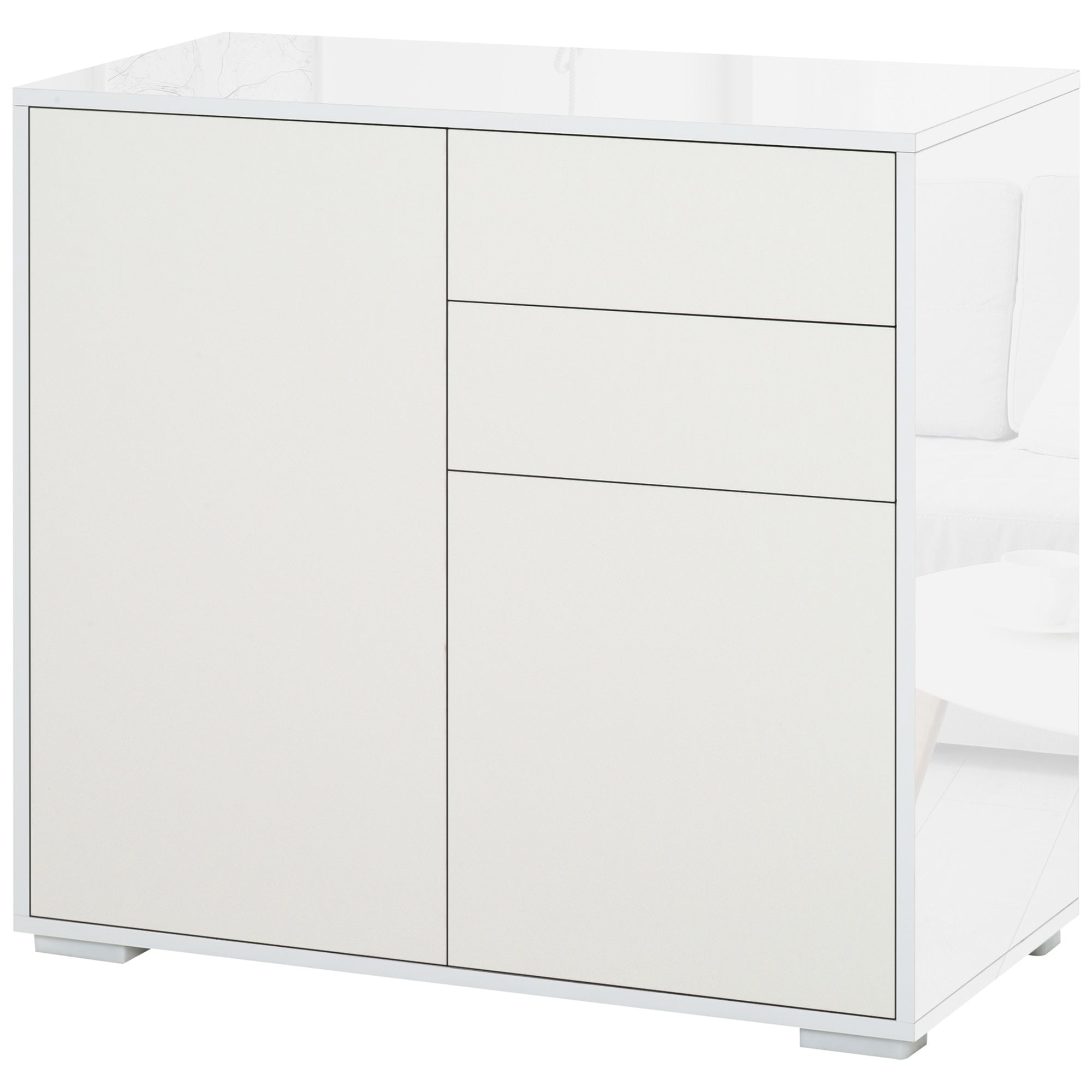 Meuble de rangement buffet commode armoire de rangement avec 2 tiroirs et 2 placards à portes, étagères réglables, pour salon, cuisine, chambre, 79 x 36 x 74 cm blanc