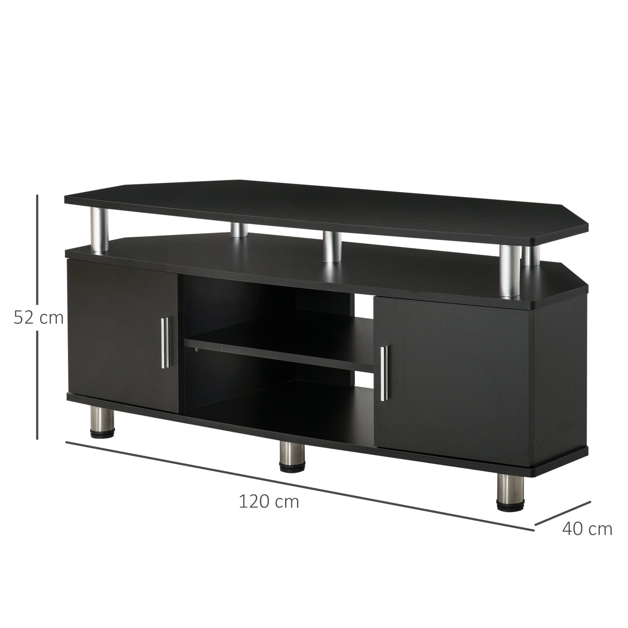 Meuble TV meuble télé bois banc TV pour téléviseur jusqu'à 55 pouces avec grand plateau, placards à portes et compartiment ouvert pour salon chambre à coucher, 120 x 40 x 52 cm, noir