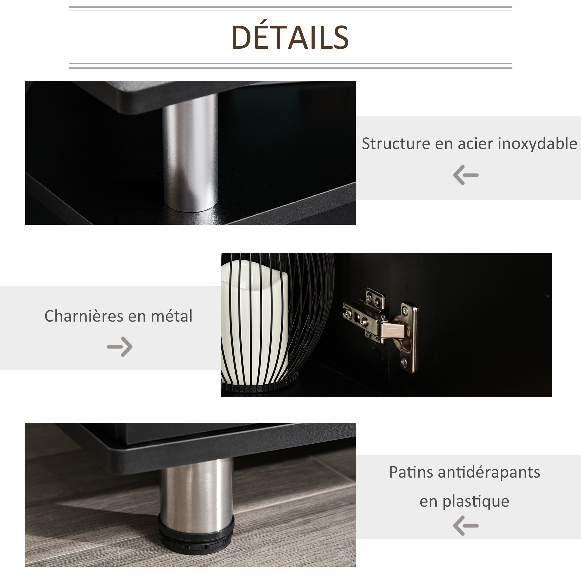 Meuble TV meuble télé bois banc TV pour téléviseur jusqu'à 55 pouces avec grand plateau, placards à portes et compartiment ouvert pour salon chambre à coucher, 120 x 40 x 52 cm, noir