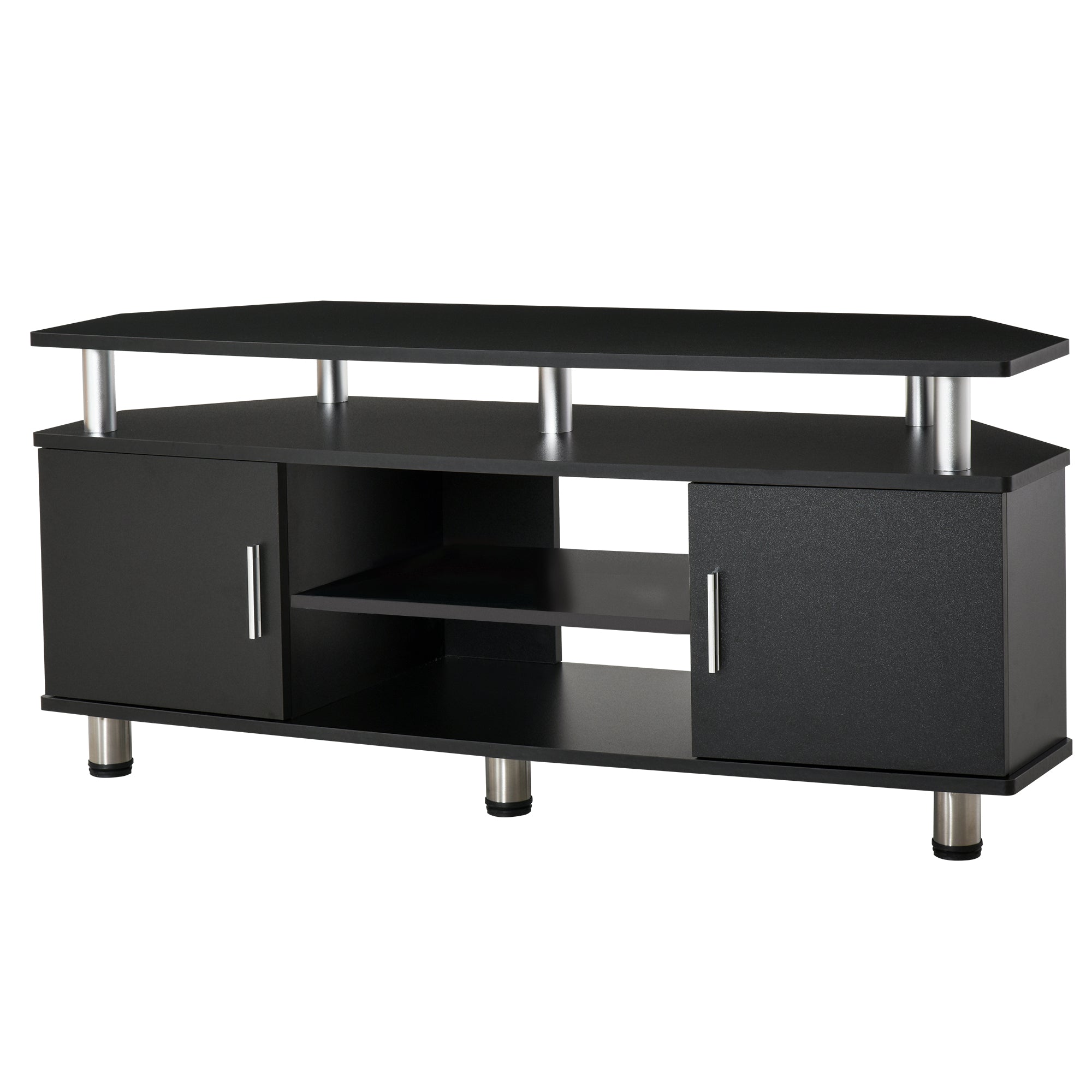 Meuble TV meuble télé bois banc TV pour téléviseur jusqu'à 55 pouces avec grand plateau, placards à portes et compartiment ouvert pour salon chambre à coucher, 120 x 40 x 52 cm, noir