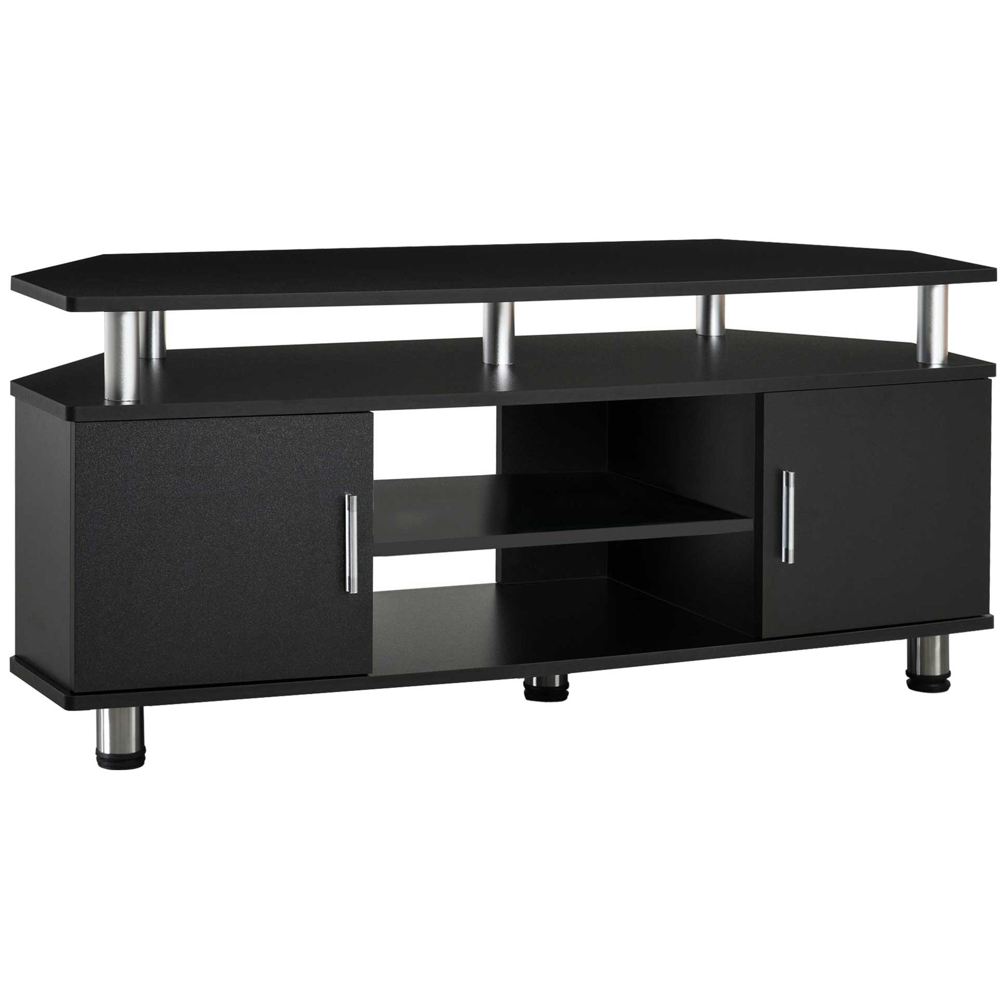 Meuble TV meuble télé bois banc TV pour téléviseur jusqu'à 55 pouces avec grand plateau, placards à portes et compartiment ouvert pour salon chambre à coucher, 120 x 40 x 52 cm, noir