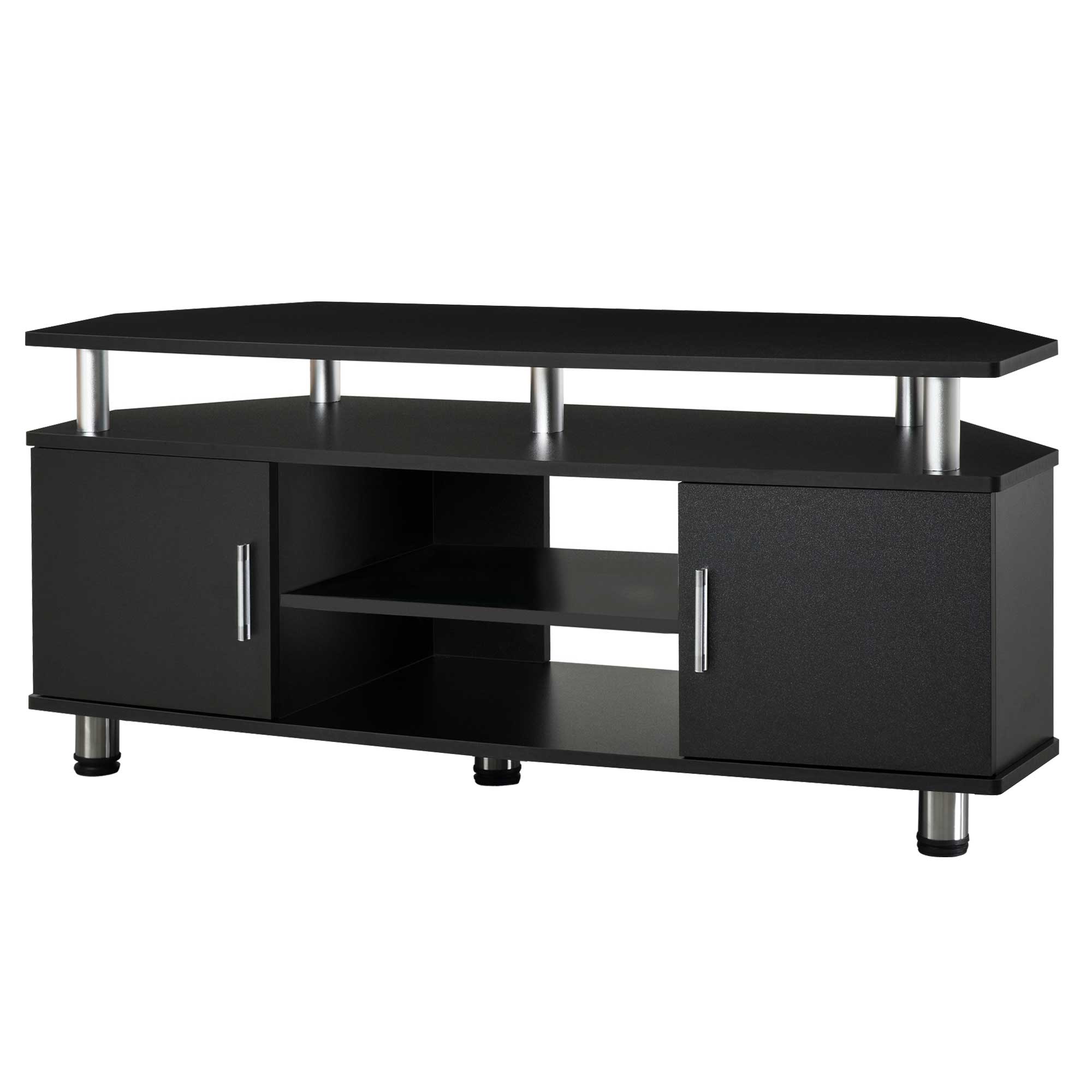 Meuble TV meuble télé bois banc TV pour téléviseur jusqu'à 55 pouces avec grand plateau, placards à portes et compartiment ouvert pour salon chambre à coucher, 120 x 40 x 52 cm, noir