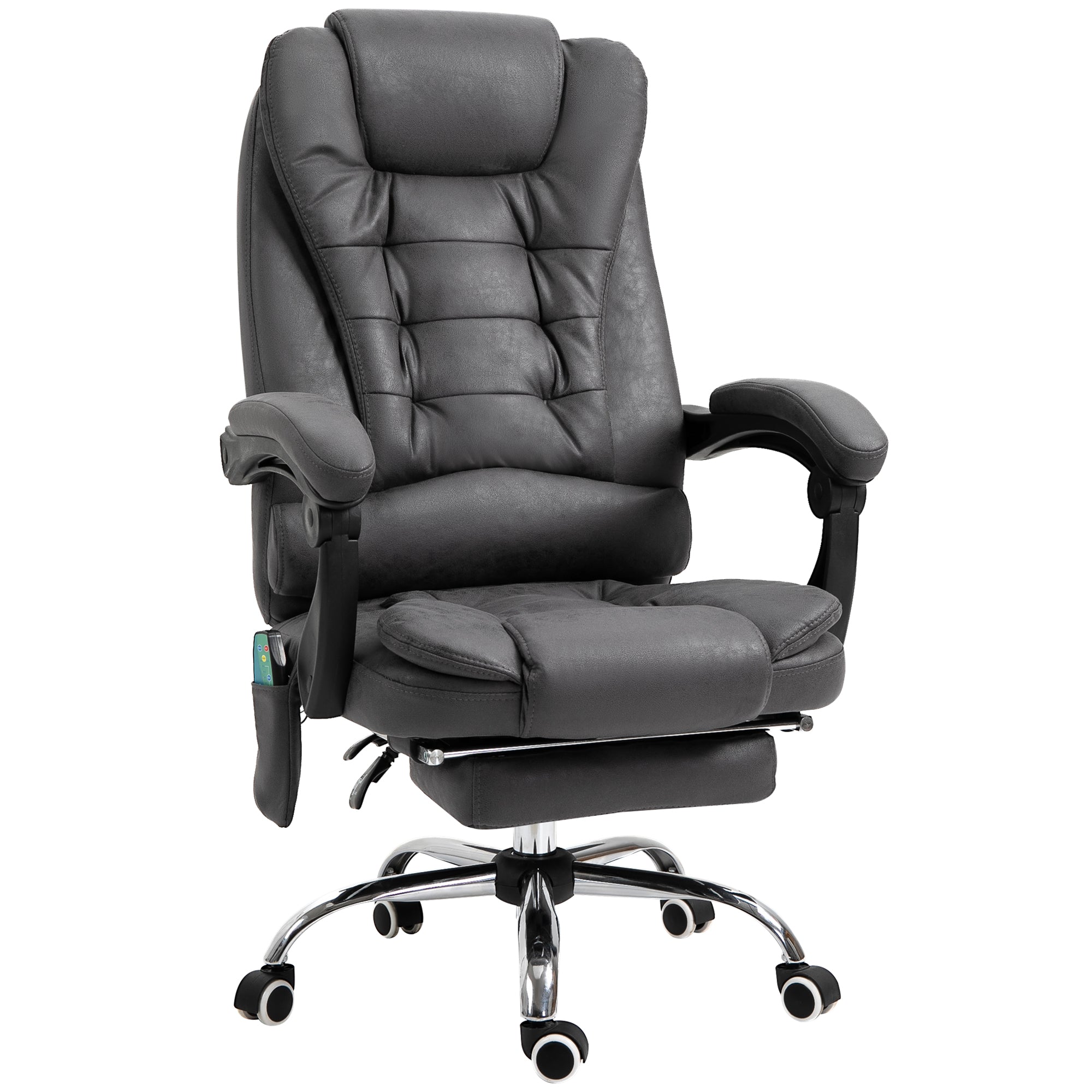 Fauteuil de bureau massant et chauffant, chaise de bureau ergonomique hauteur réglable, dossier inclinable, repose-pieds, télécommande filaire, pivotant 360°, tissu en microfibre, gris foncé