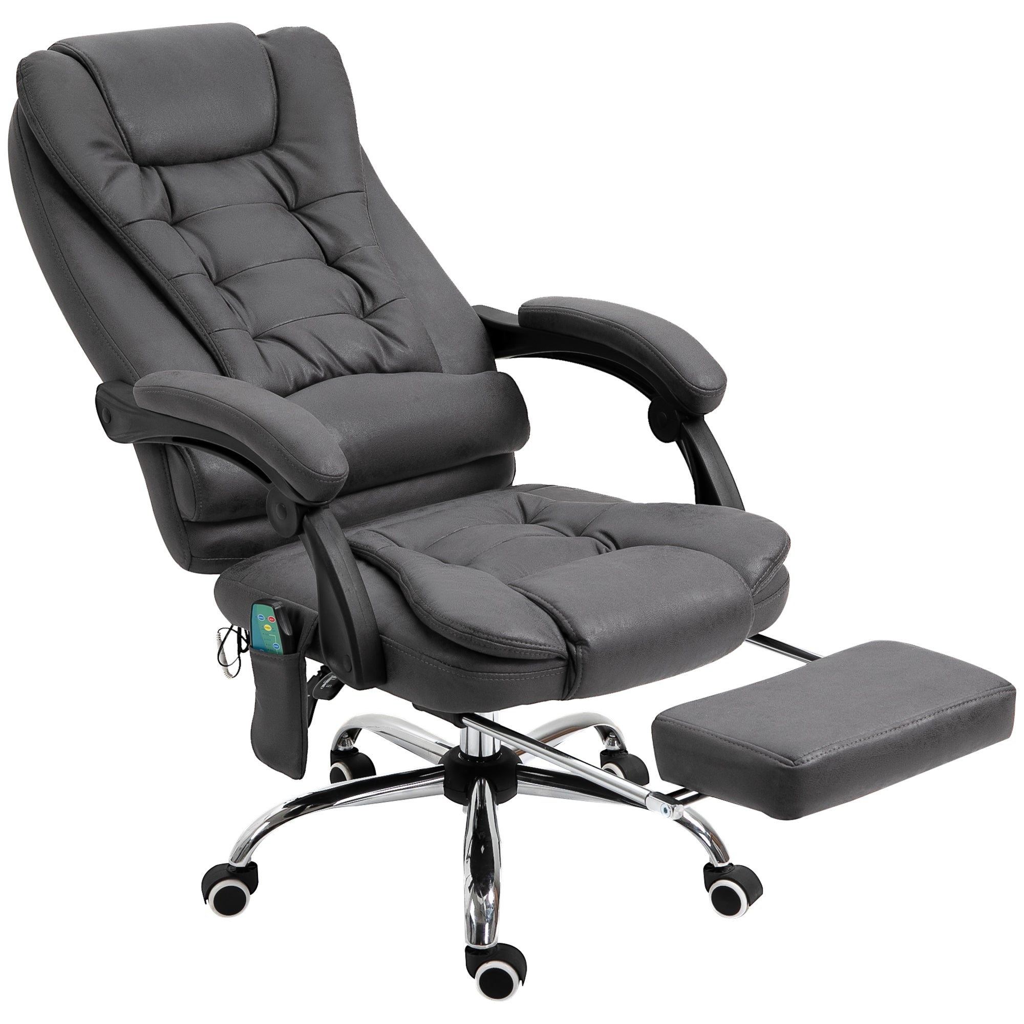 Fauteuil de bureau massant et chauffant, chaise de bureau ergonomique hauteur réglable, dossier inclinable, repose-pieds, télécommande filaire, pivotant 360°, tissu en microfibre, gris foncé