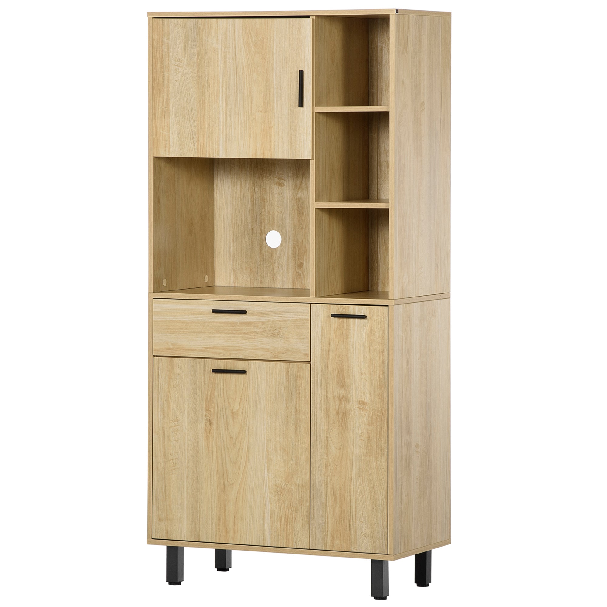 Buffet de cuisine armoire de cuisine multi-rangements avec un tiroir, 3 placards, 4 niches et passe-câbles hauteur 166 cm