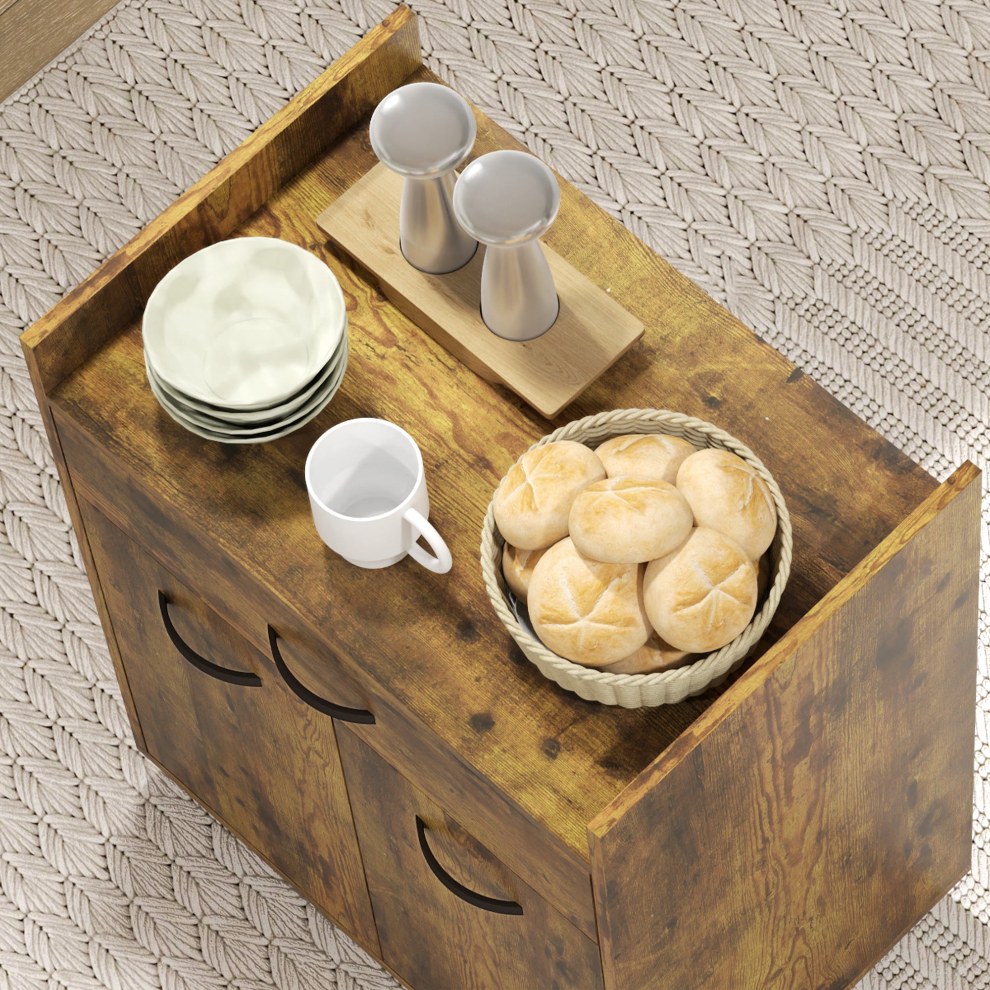 Chariot de service desserte de cuisine à roulettes tiroir placard 2 portes étagère en bois effet bois d'acajou