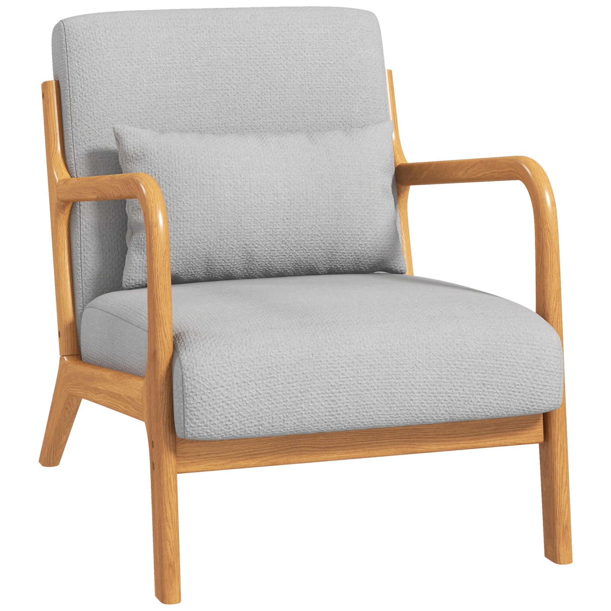 Fauteuil de salon avec cadre en bois massif fauteuil lounge - assise profonde - accoudoirs - aspect velours gris clair