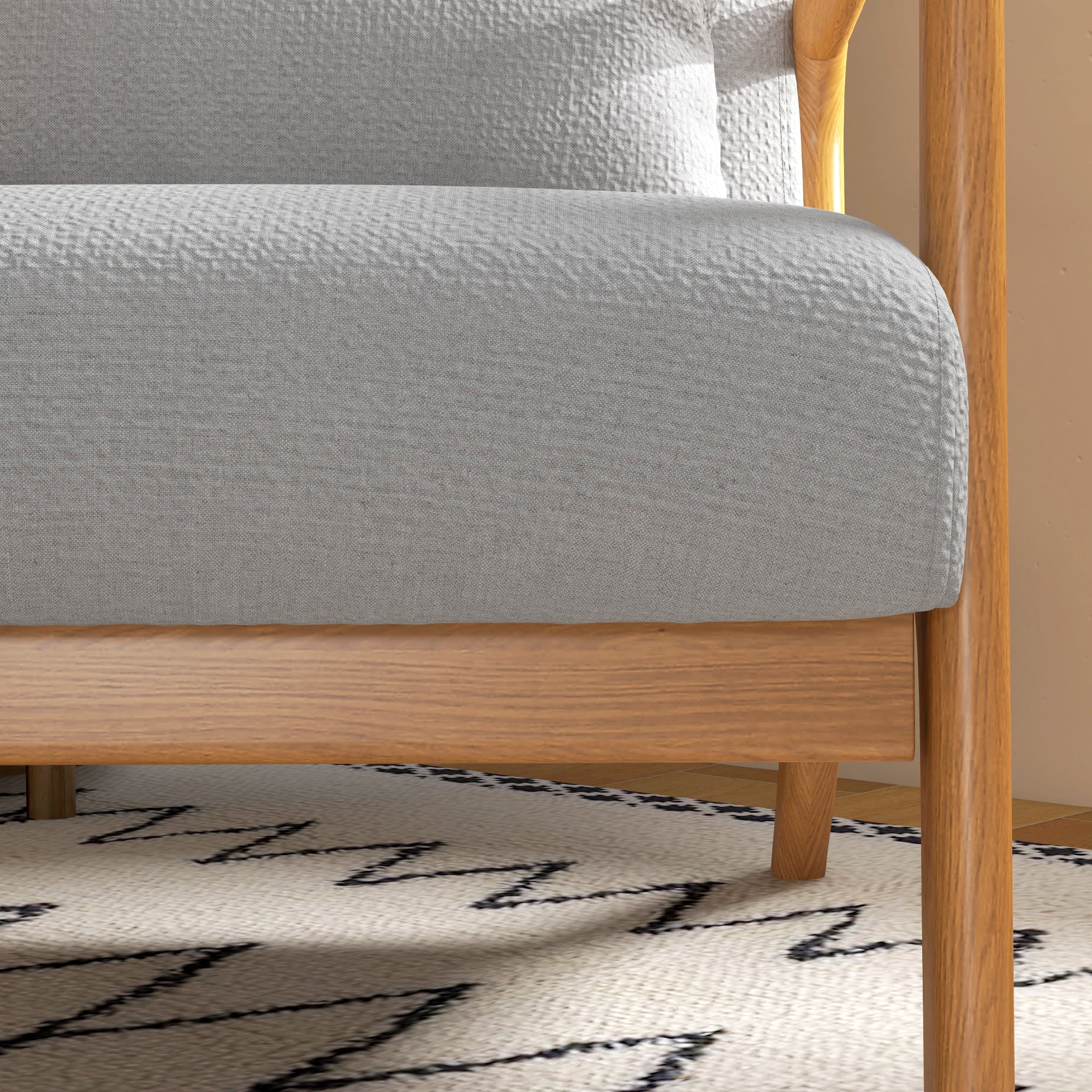 Fauteuil de salon avec cadre en bois massif fauteuil lounge - assise profonde - accoudoirs - aspect velours gris clair