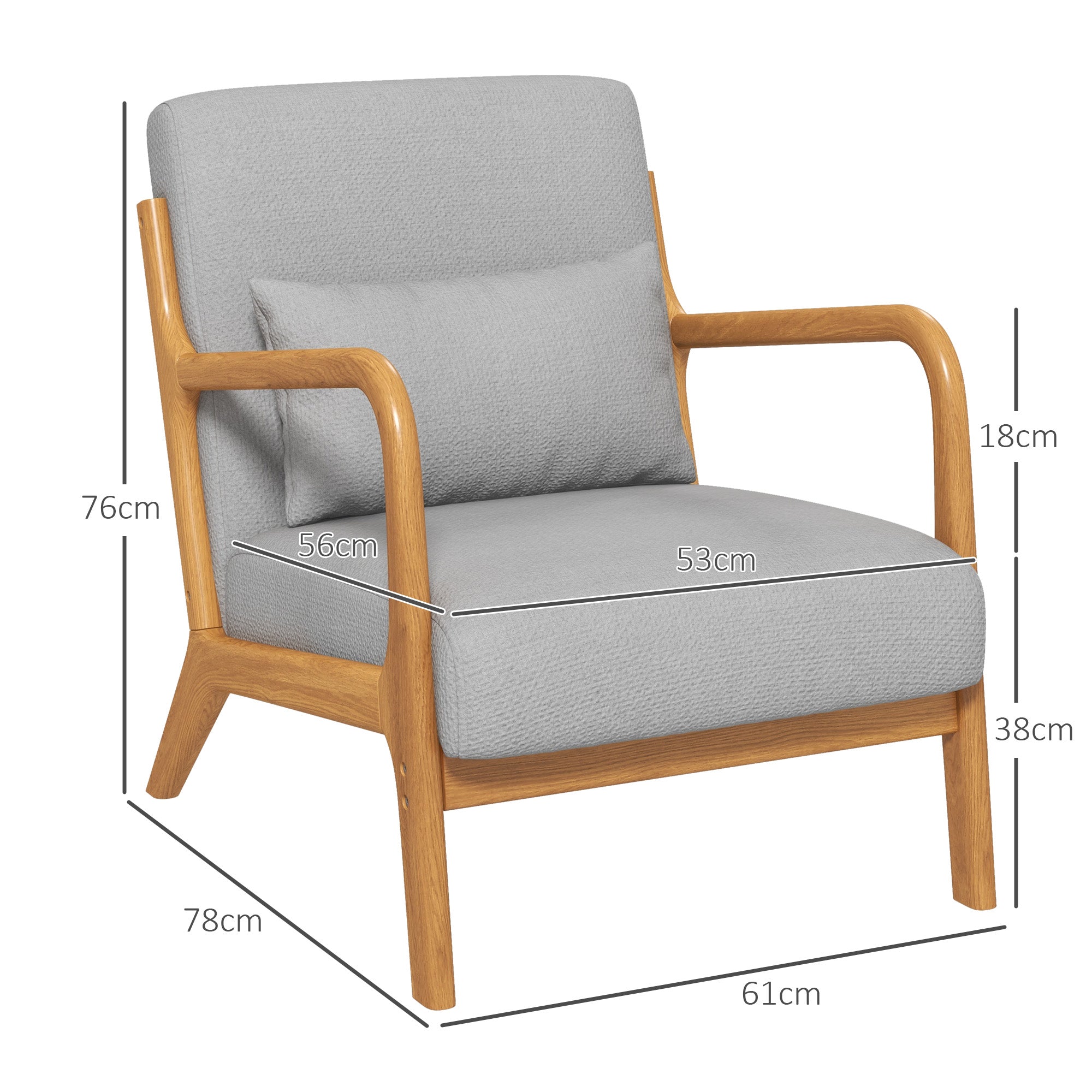 Fauteuil de salon avec cadre en bois massif fauteuil lounge - assise profonde - accoudoirs - aspect velours gris clair
