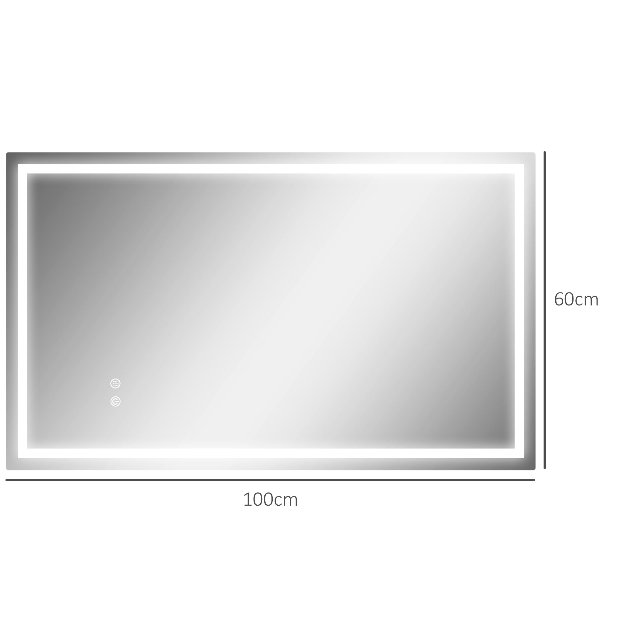 Miroir salle de bain éclairage LED 100 x 60 cm, miroir lumineux salle de bain mural avec interrupteur tactile, lumière réglable 3 couleurs, anti-buée, mémoire, IP44