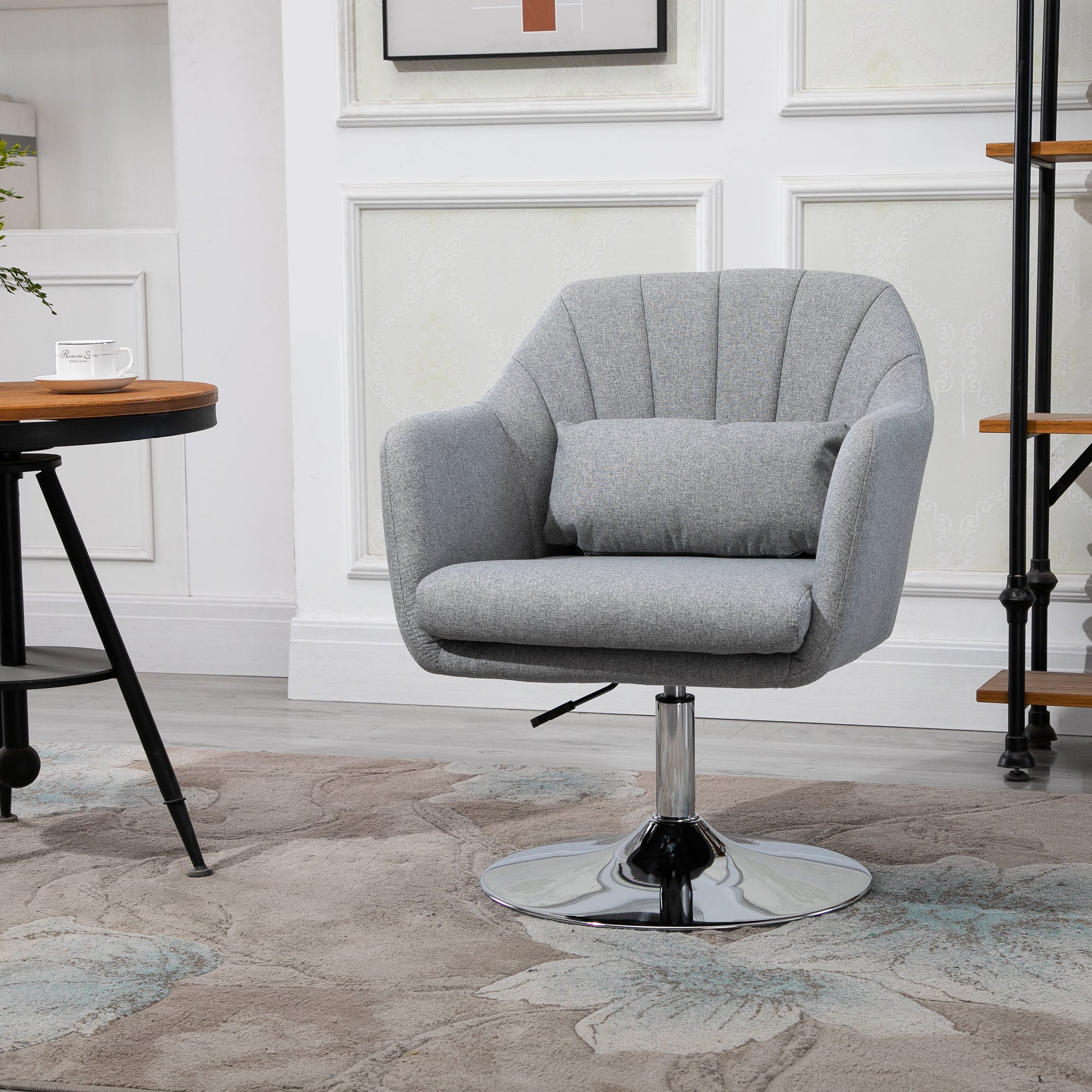 Fauteuil de salon chaise relax fauteuil de chambre grand confort - coussins lombaires hauteur réglable pivotant 360° piètement en métal chromé - gris