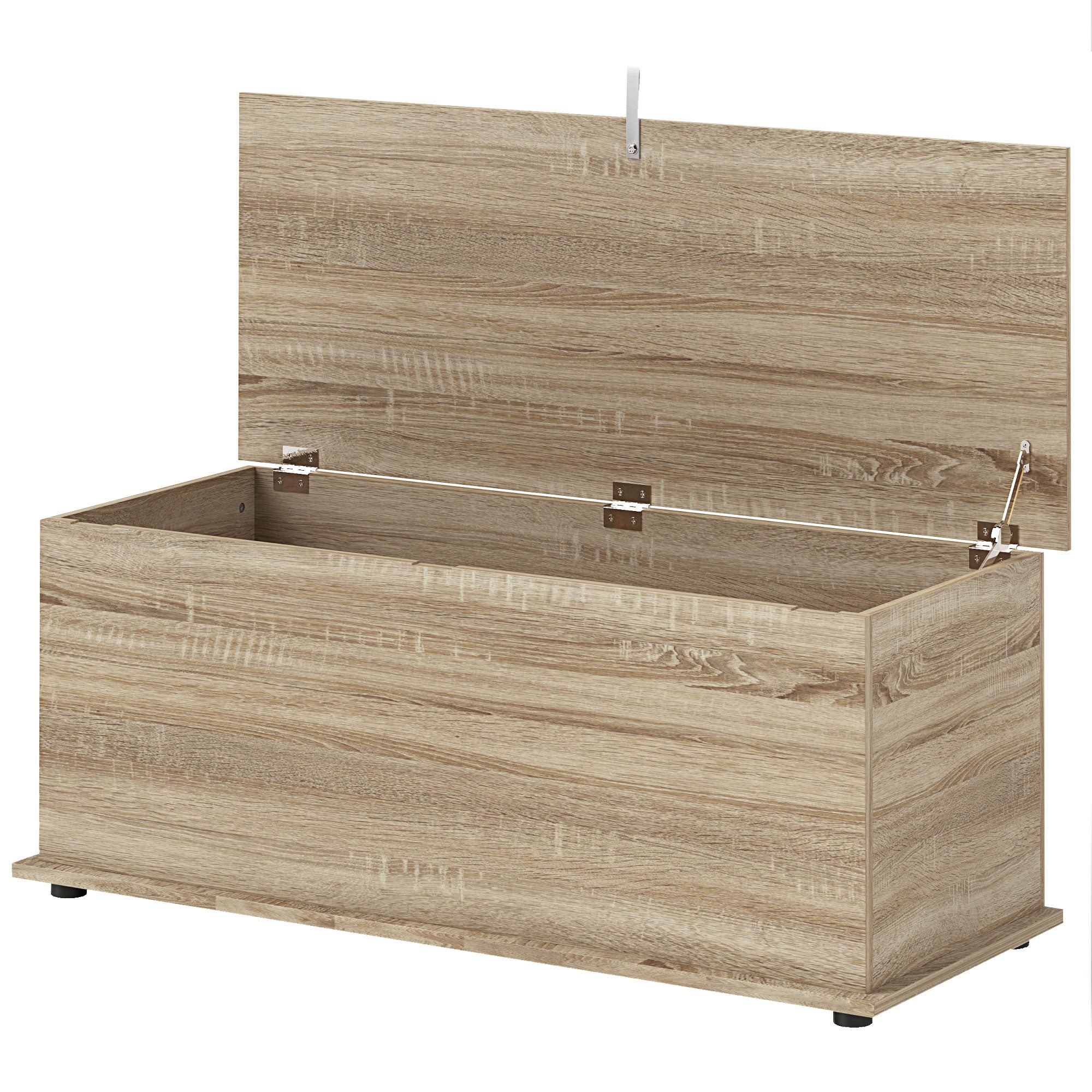 Coffre de rangement, banc de rangement avec couvercle rabattable et charnières de sécurité, banc chaussures, meuble d'entrée, couloir, chambre, salon, 100 x 40 x 40 cm, effet bois naturel
