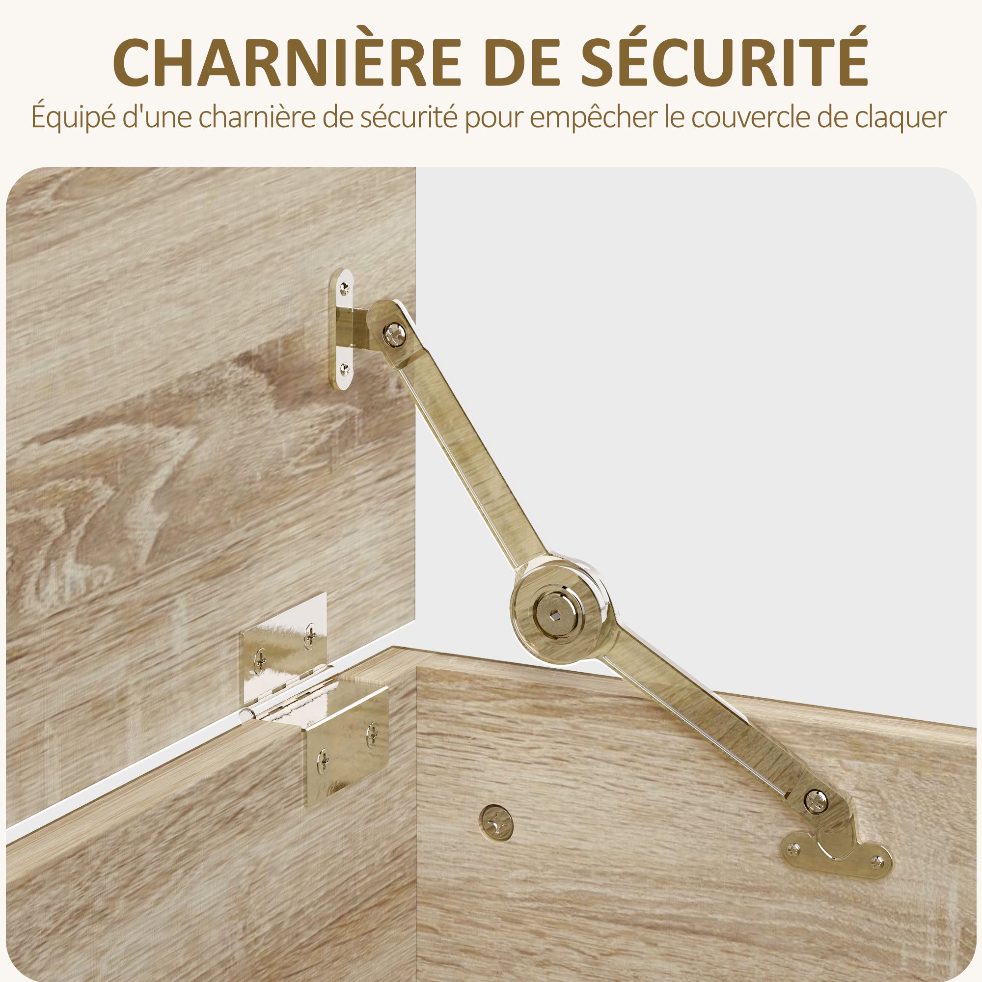 Coffre de rangement, banc de rangement avec couvercle rabattable et charnières de sécurité, banc chaussures, meuble d'entrée, couloir, chambre, salon, 100 x 40 x 40 cm, effet bois naturel