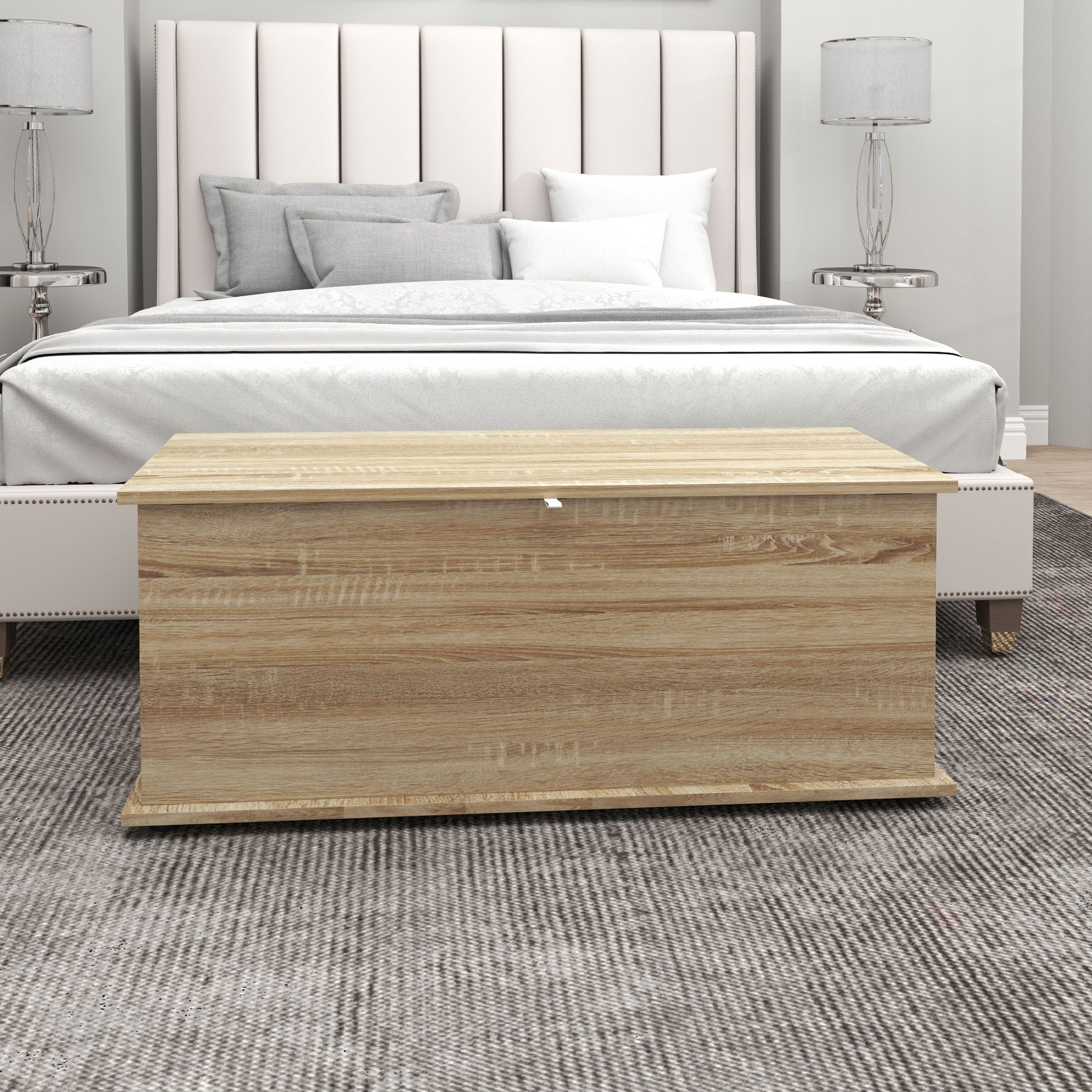 Coffre de rangement, banc de rangement avec couvercle rabattable et charnières de sécurité, banc chaussures, meuble d'entrée, couloir, chambre, salon, 100 x 40 x 40 cm, effet bois naturel