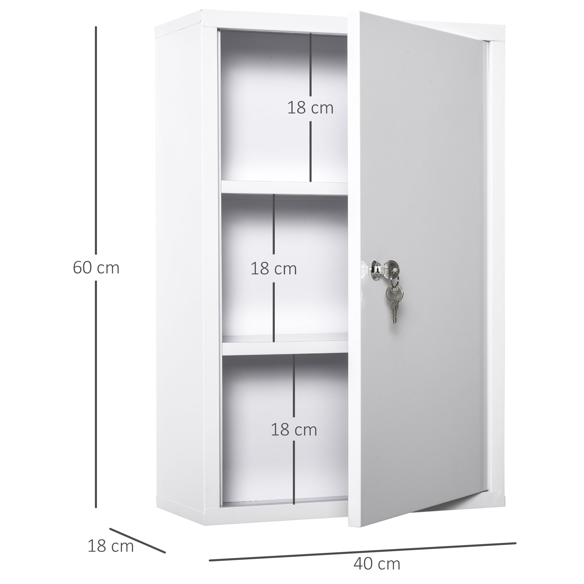 Armoire à Pharmacie 2 étagères 3 Niveaux verrouillable dim. 40L x 18l x 60H cm 2 clés métal Blanc