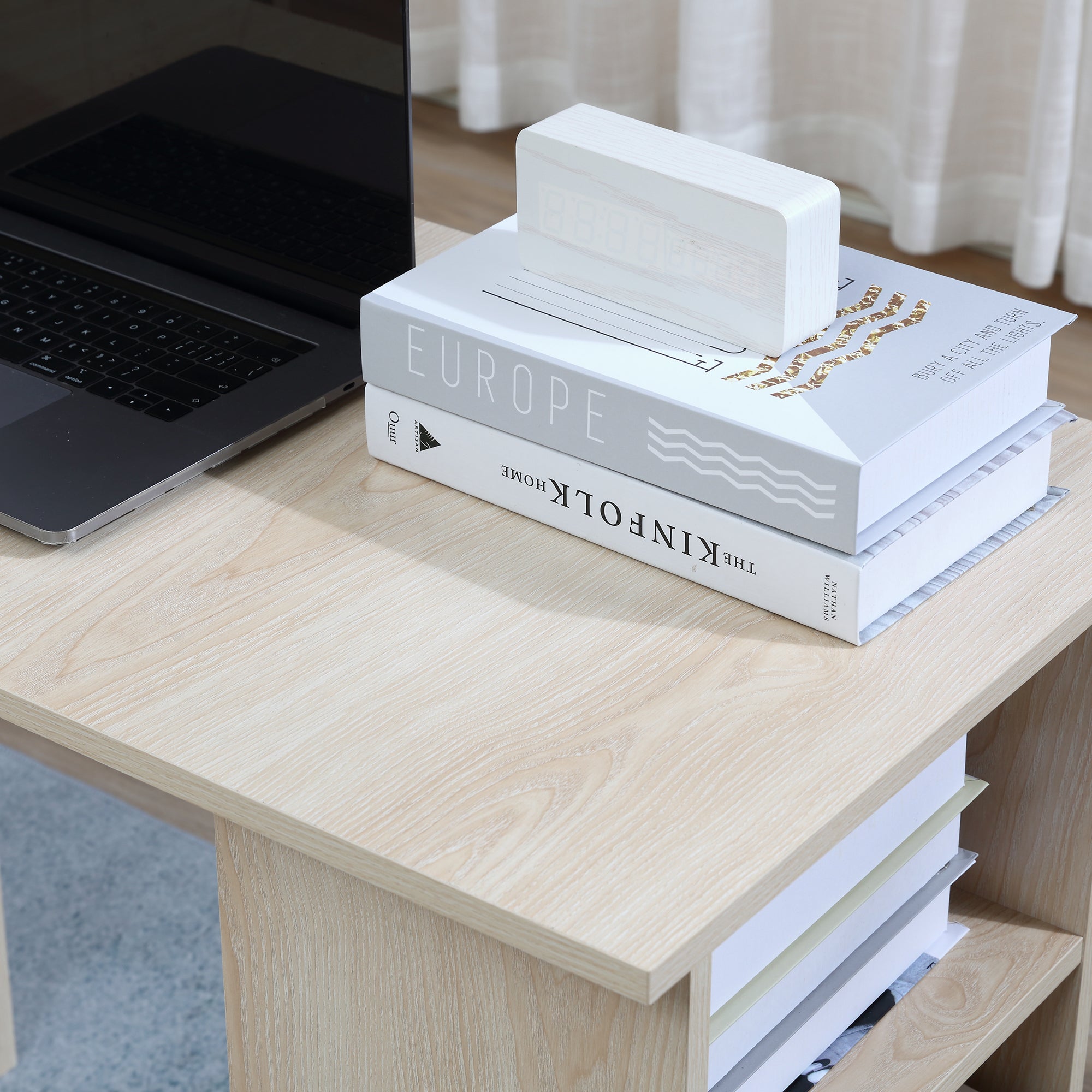 Bureau avec rangement, table informatique 120 x 50 cm, bureau d'ordinateur avec étagères et tiroirs, pour petits espaces, chambre à coucher, bois naturel