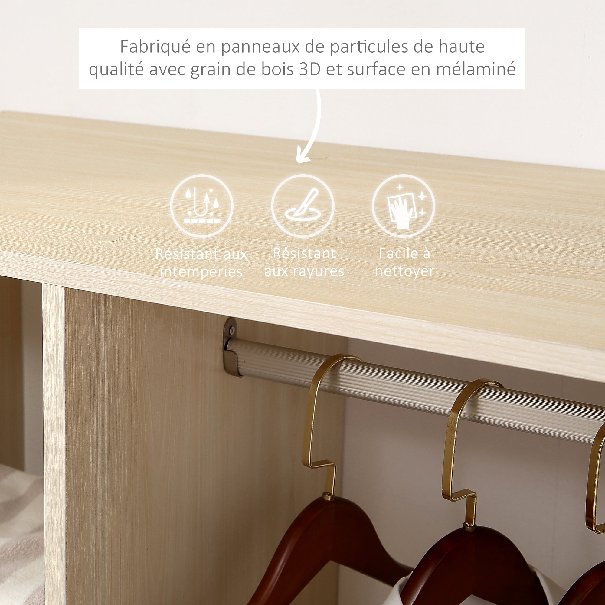 Armoire penderie Armoire de Rangement Mobile Panneaux de Particules Coloris chêne Clair