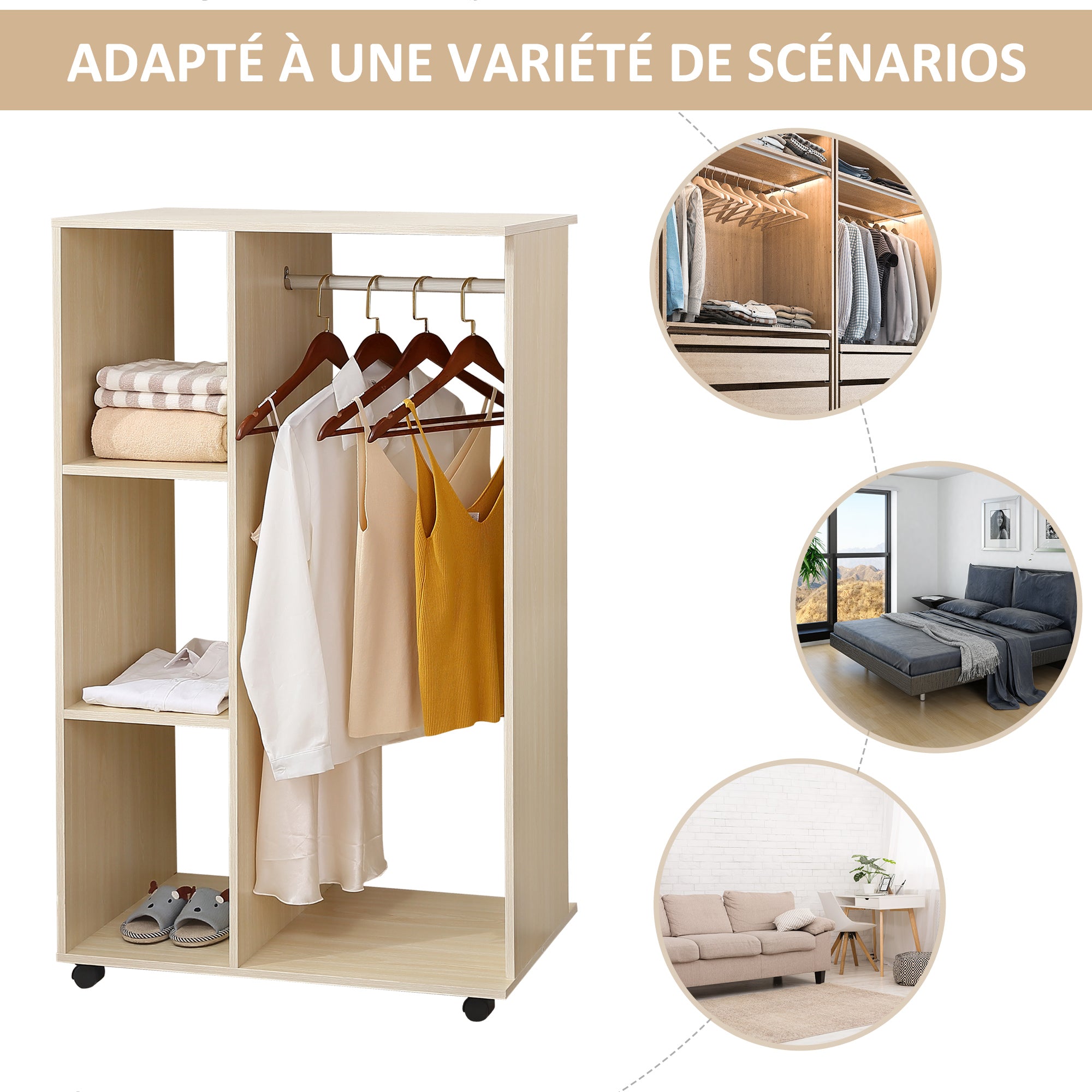 Armoire penderie Armoire de Rangement Mobile Panneaux de Particules Coloris chêne Clair