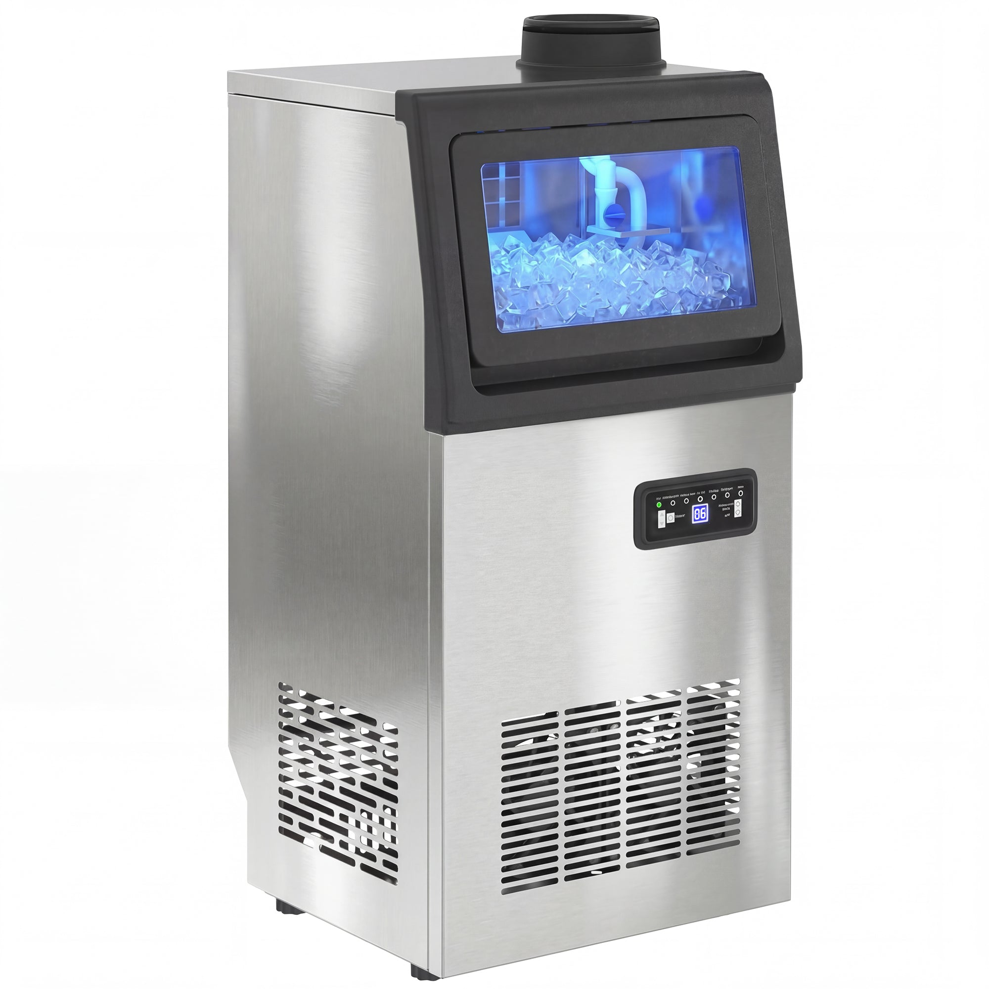 Machine à Glaçons Commerciale 36 kg/24H, Acier inoxydable, Ice Maker Professionnel, Capacité 7,5 kg, 36 Cubes par 10 Minutes, Nettoyage Automatique, Minuterie, à Encastrer ou à Poser, Argenté