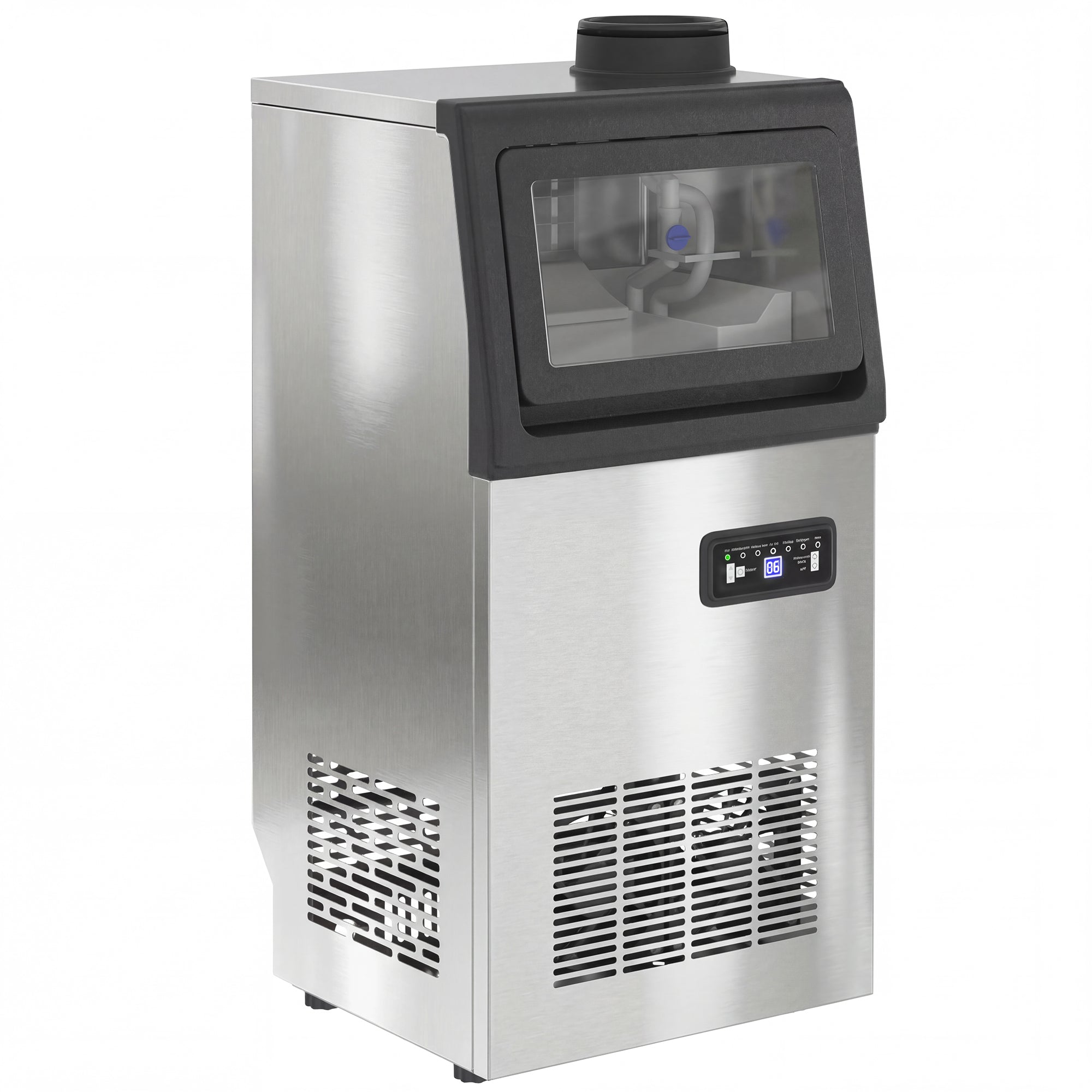 Machine à Glaçons Commerciale 36 kg/24H, Acier inoxydable, Ice Maker Professionnel, Capacité 7,5 kg, 36 Cubes par 10 Minutes, Nettoyage Automatique, Minuterie, à Encastrer ou à Poser, Argenté