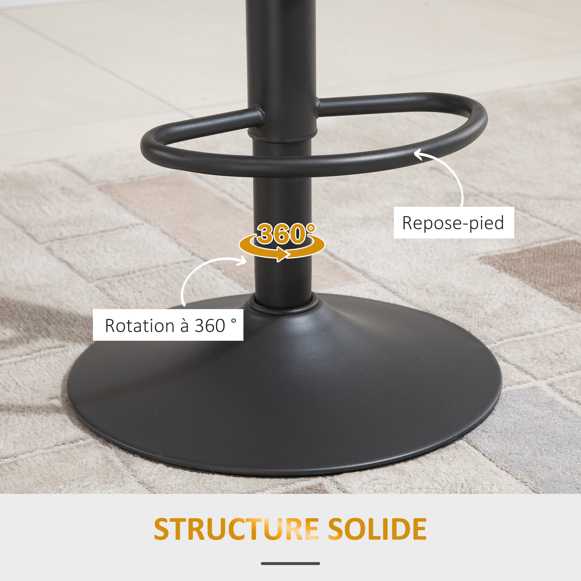 Lot de 2 tabourets de Bar Vintage réglable pivotant avec Repose-Pied PU Marron surpiqûre Orange