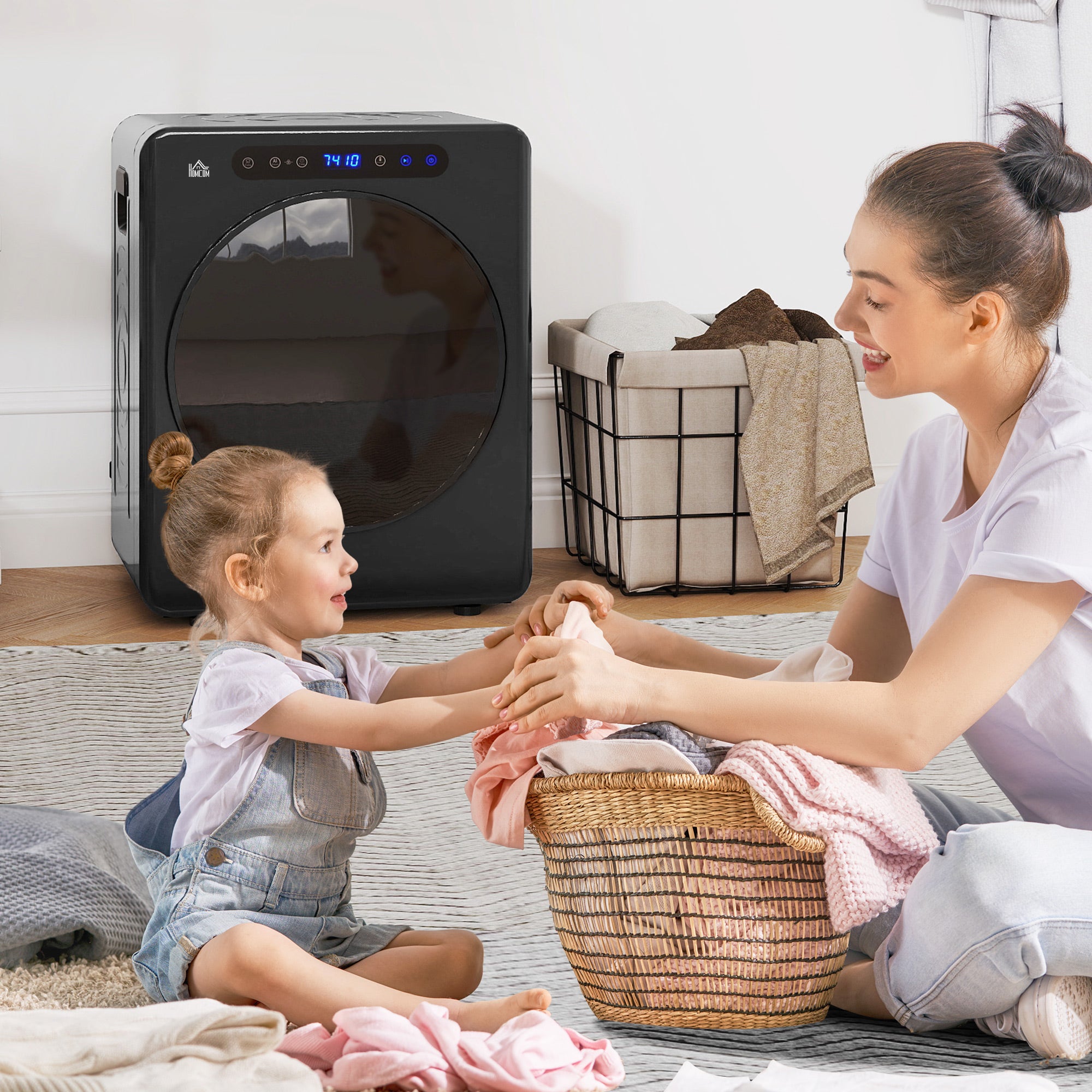 Sèche linge à évacuation compact, sèche-linge électrique 1000 W 3 Kg avec 6 modes de séchage, cuve en acier inoxydable, charge frontale, minuterie, pour appartement, maison, camping-cars, noir