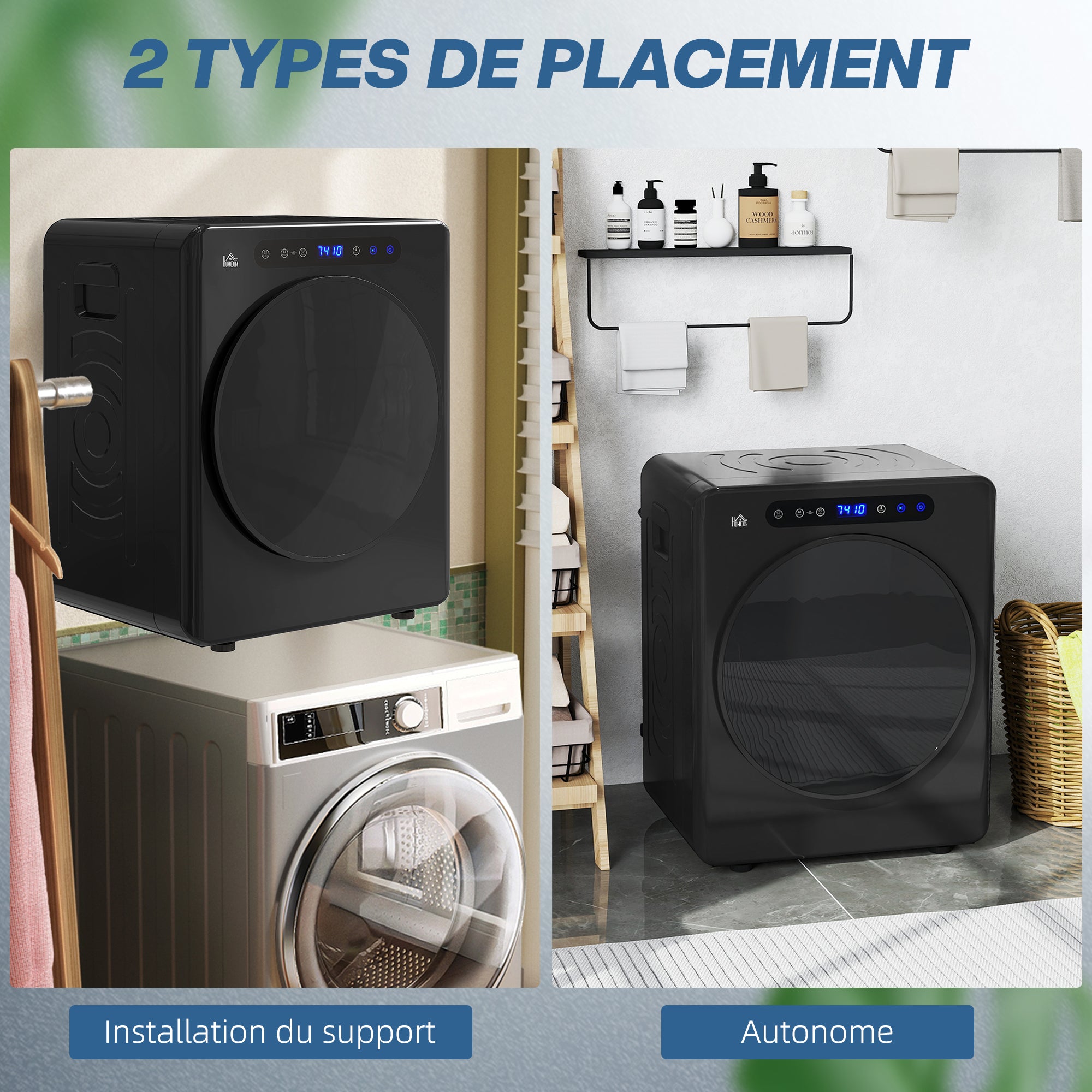 Sèche linge à évacuation compact, sèche-linge électrique 1000 W 3 Kg avec 6 modes de séchage, cuve en acier inoxydable, charge frontale, minuterie, pour appartement, maison, camping-cars, noir
