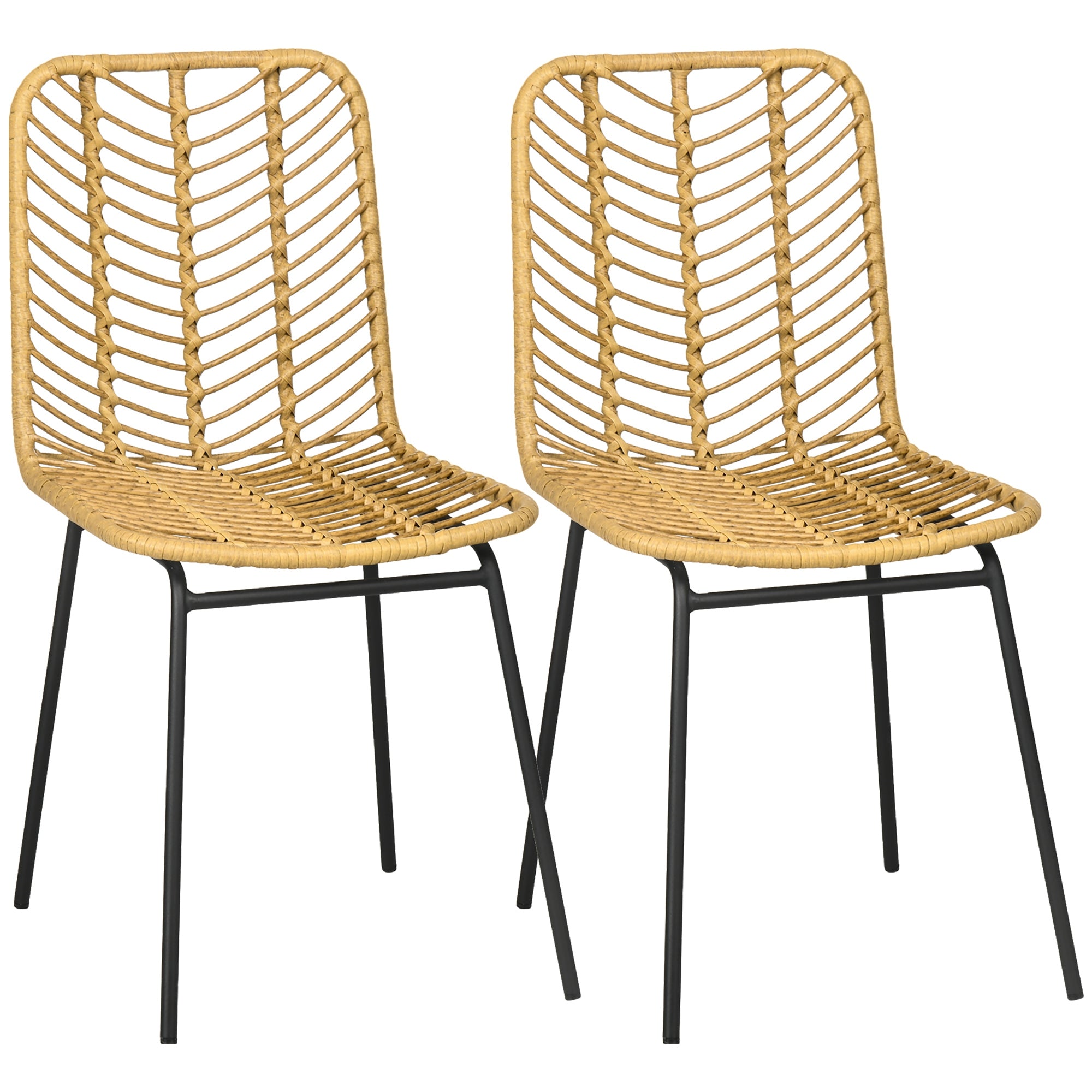 Lot de 2 chaises de salle à manger chaise de cuisine design bohème en résine tressée imitation rotin et piètement métal - 44 x 58 x 85 cm - jaune