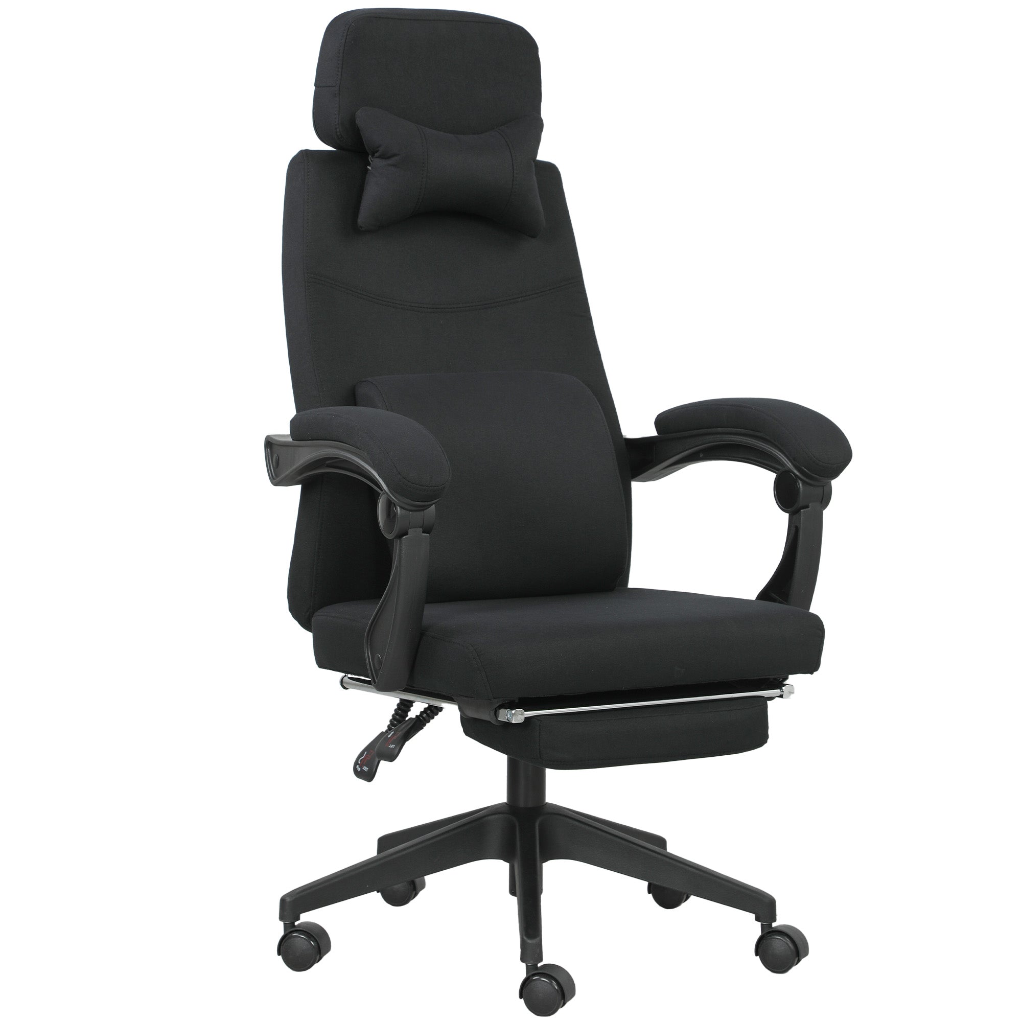 Fauteuil de bureau chaise de bureau grand confort dossier réglable repose-pied roulettes 360° lin 62 x 68 x 127 cm noir
