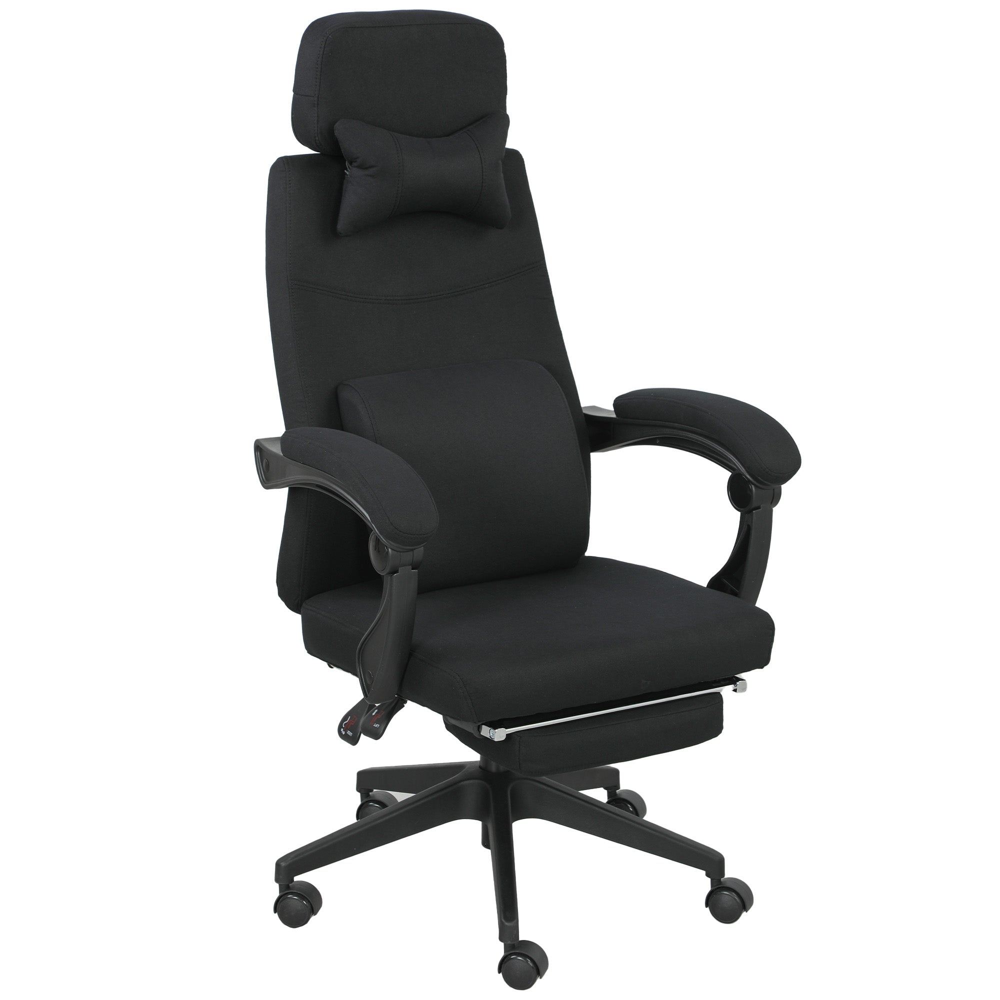 Fauteuil de bureau chaise de bureau grand confort dossier réglable repose-pied roulettes 360° lin 62 x 68 x 127 cm noir