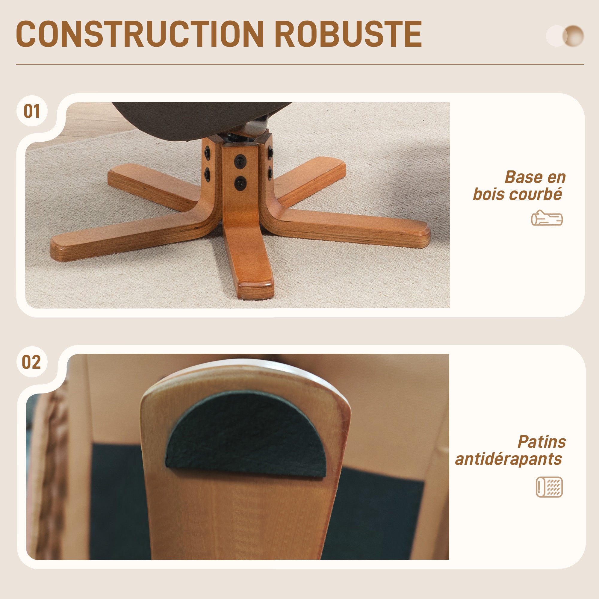 Fauteuil de relaxation avec repose-pied, fauteuil relax salon, dossier à bascule, fauteuil inclinable, assise rembourrée, revêtement synthétique, cadre en bois massif, design contemporain, gris