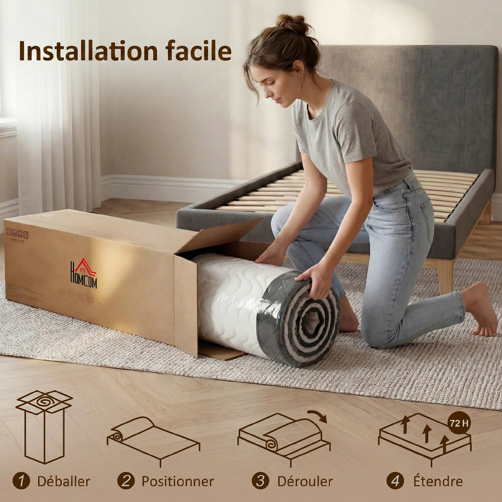 Matelas 200x160cm, Matelas 2 Personnes, Mousse à Mémoire de Forme, 20cm d'Épaisseur, Mousse Découpée en Vagues et Bords Renforcés, Certifié Oeko-Tex, Fermeté Moyenne