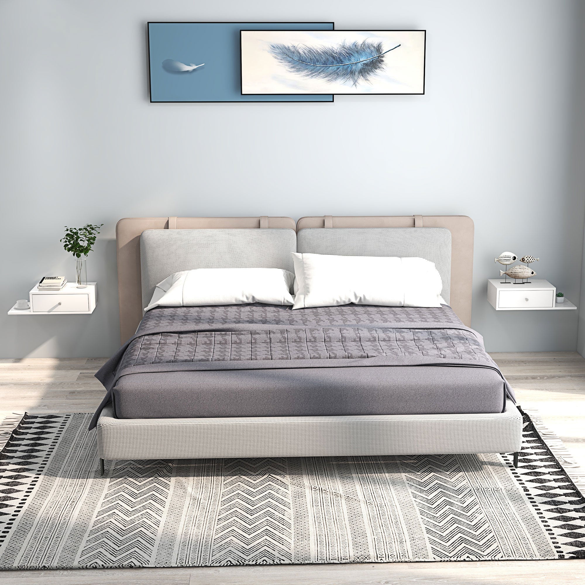 Lot de 2 tables de chevet murales - lot de 2 tables de nuit - étagère latérale et tiroir - 55l x 30P x 15H cm - en bois blanc