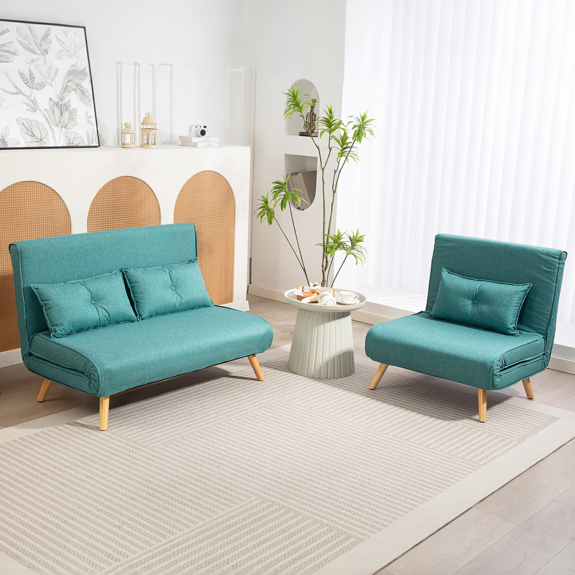 Fauteuil convertible 1 place 3 en 1, chauffeuse et fauteuil lit avec dossier réglable en 5 positions, oreiller inclus, canapé-lit clic-clac pour invités, salon, bureau, vert