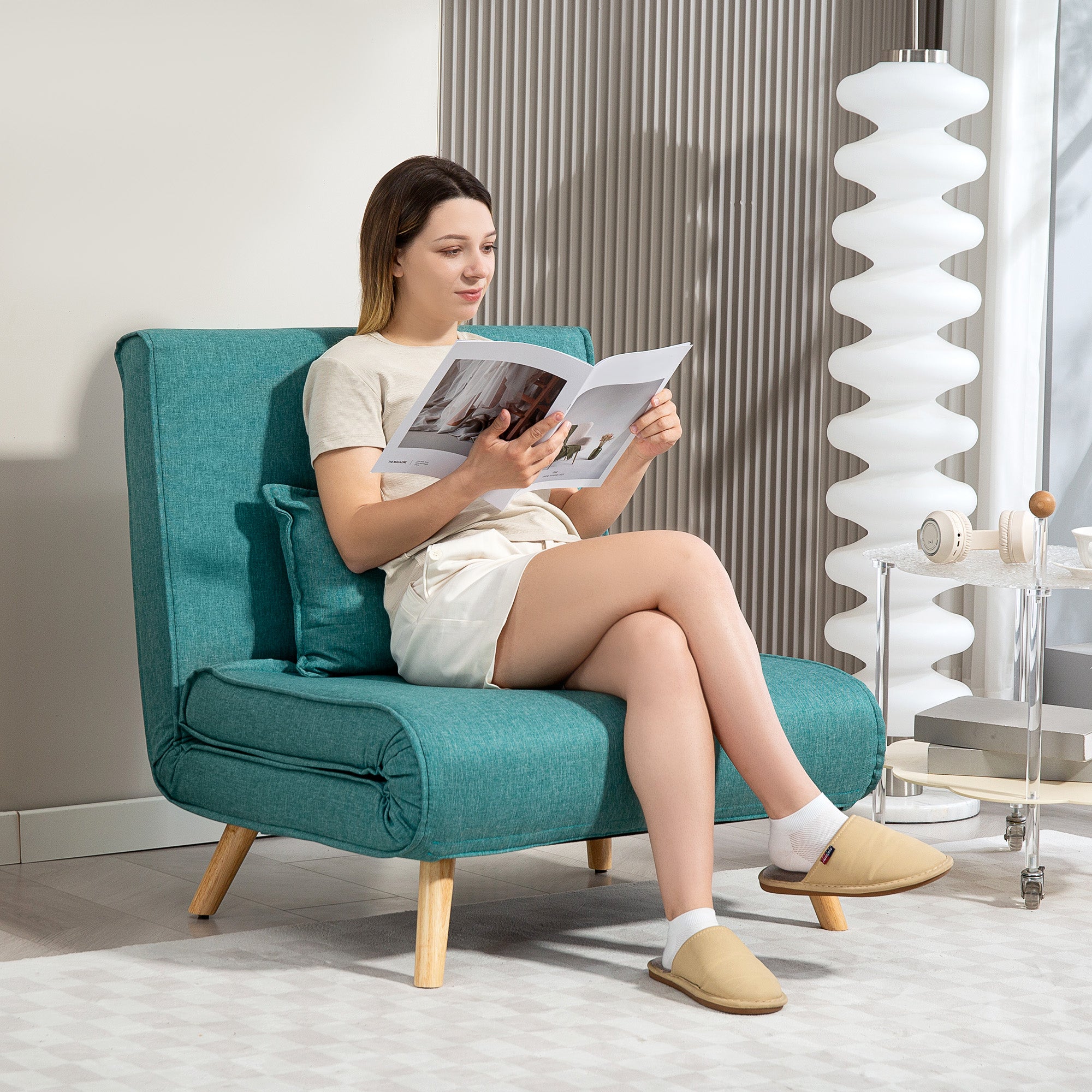 Fauteuil convertible 1 place 3 en 1, chauffeuse et fauteuil lit avec dossier réglable en 5 positions, oreiller inclus, canapé-lit clic-clac pour invités, salon, bureau, vert