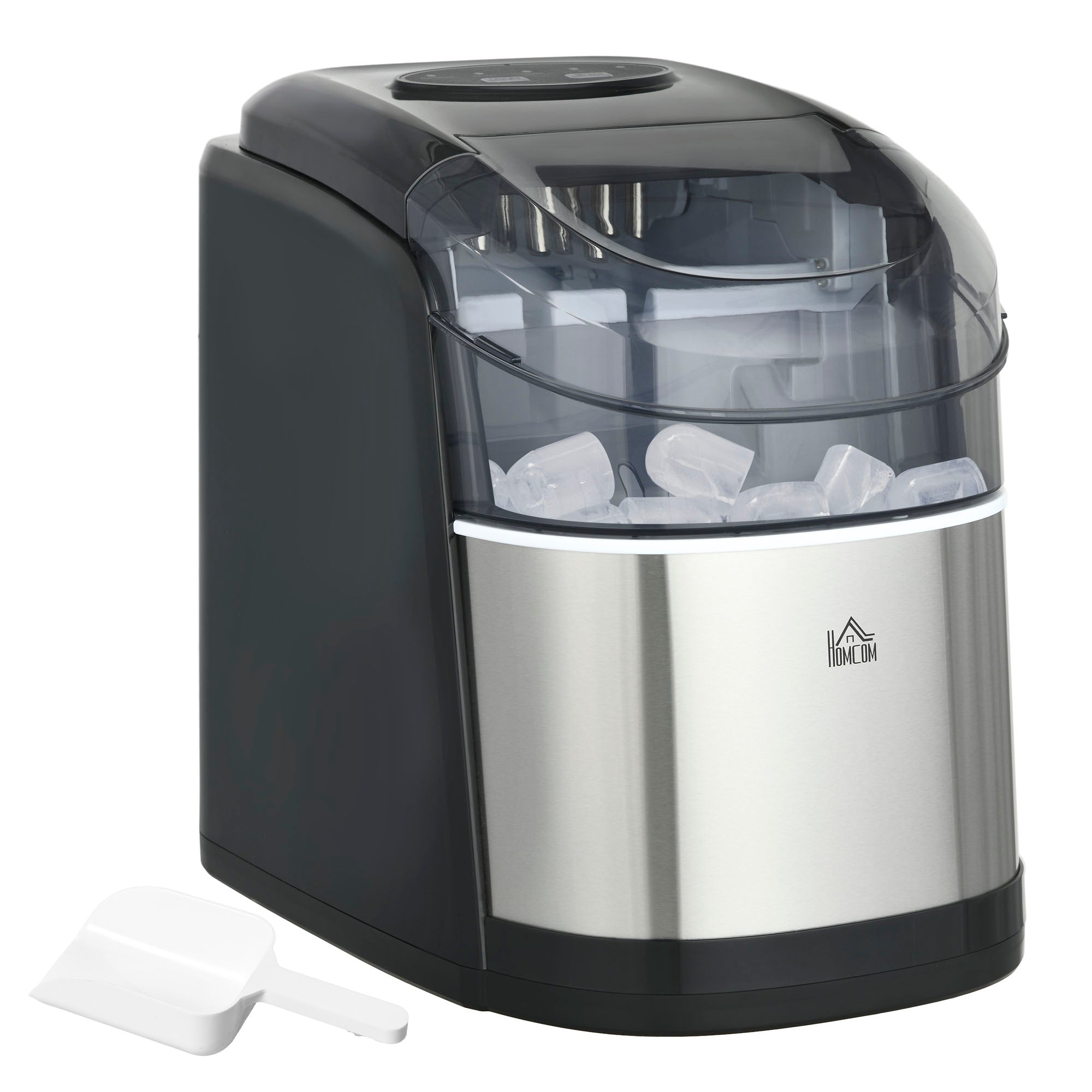 Machine à glaçons 12kg en 24h, Machine Glacon autonettoyant, capacité réservoir 1,8 L, Affichage LED, pelle et panier inclus, en acier Inox pour Maison, Cuisine, Bar