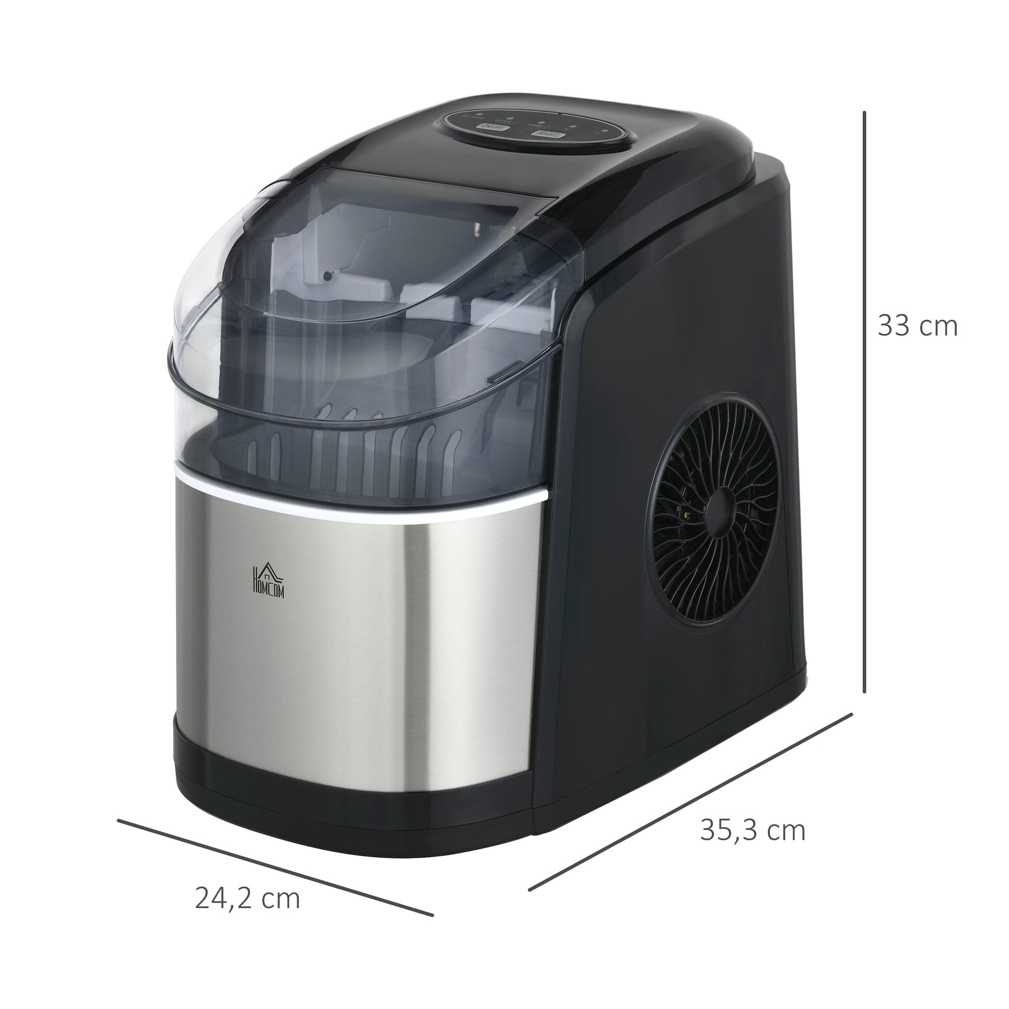 Machine à glaçons 12kg en 24h, Machine Glacon autonettoyant, capacité réservoir 1,8 L, Affichage LED, pelle et panier inclus, en acier Inox pour Maison, Cuisine, Bar