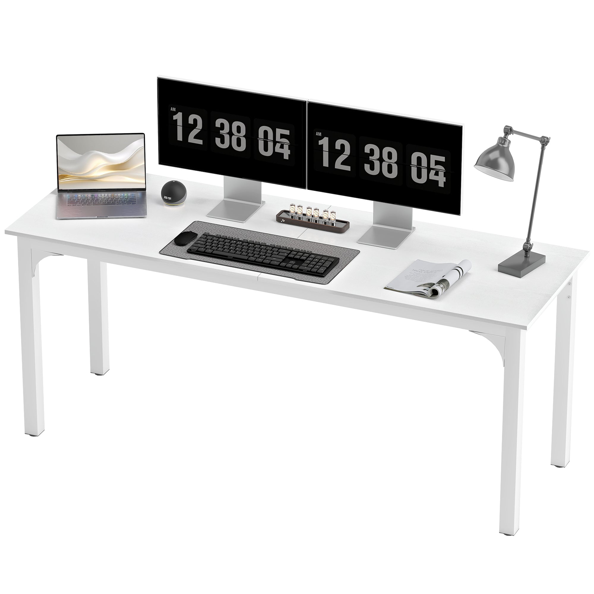 Bureau, bureau d'ordinateur 180 cm avec large plateau pour 2 personnes, cadre en acier, table d'ordinateur pour travail à domicile ou étude, blanc