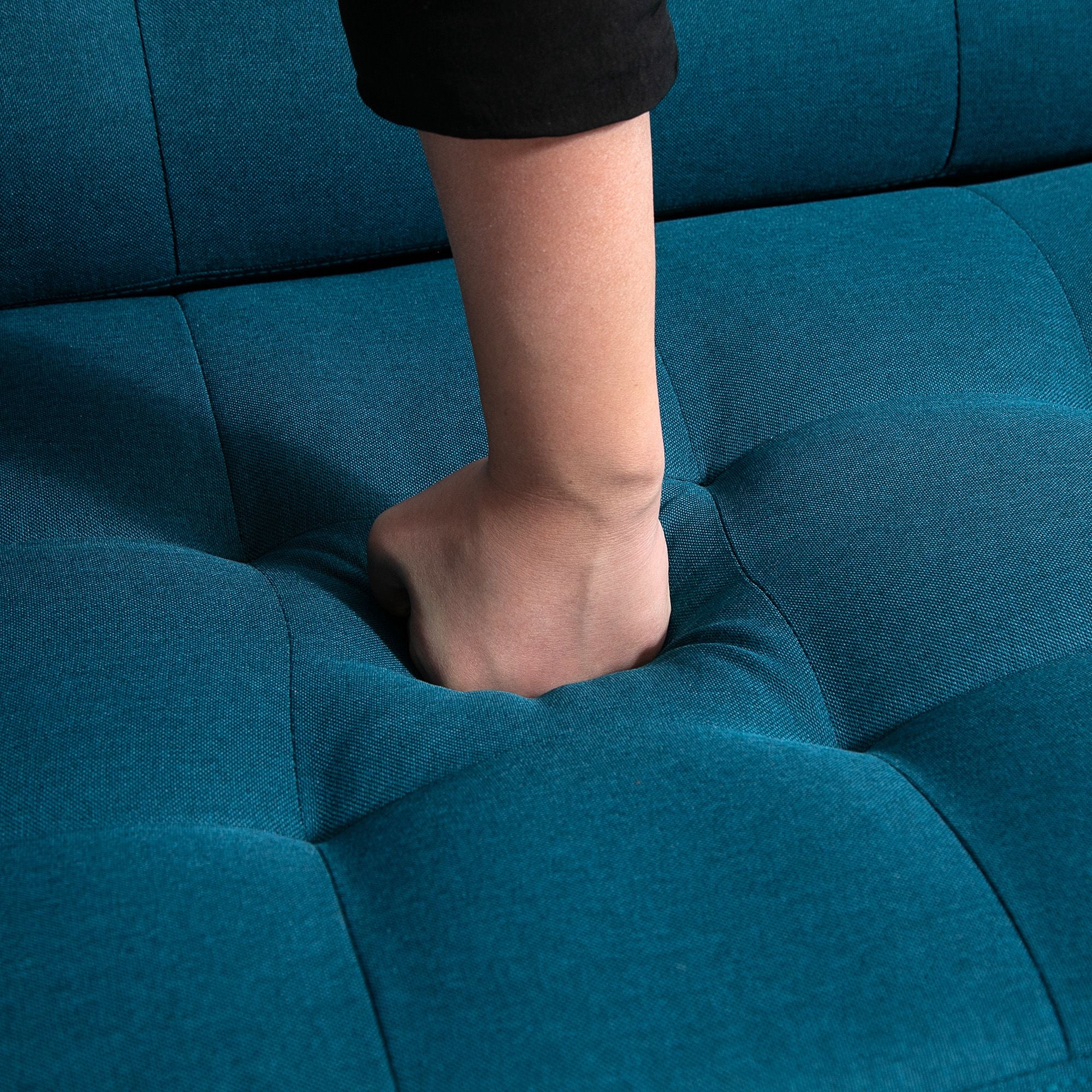 Canapé Convertible 3 Places Design Contemporain Dossier inclinable indépendamment 3 Positions Lin Bleu Canard