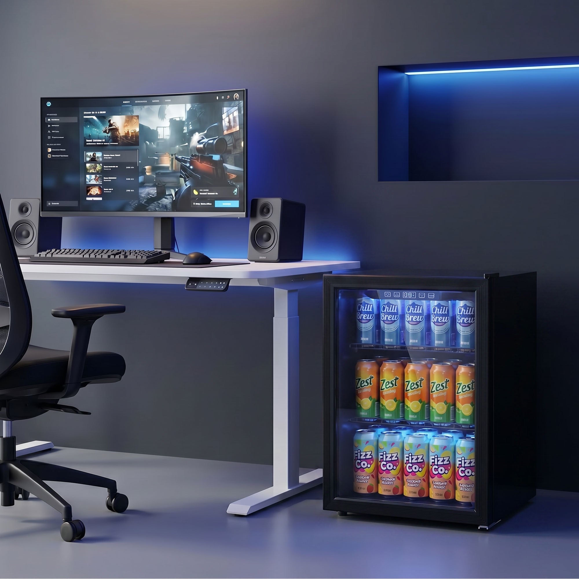 Réfrigérateur à Boissons 70L et 70 Canettes, Petit Frigo Silencieux en Pose Libre, Porte en Verre Trempé Double, Étagères Réglables, Éclairage LED, pour Soda Bière Vin dans Chambre Bureau, Noir