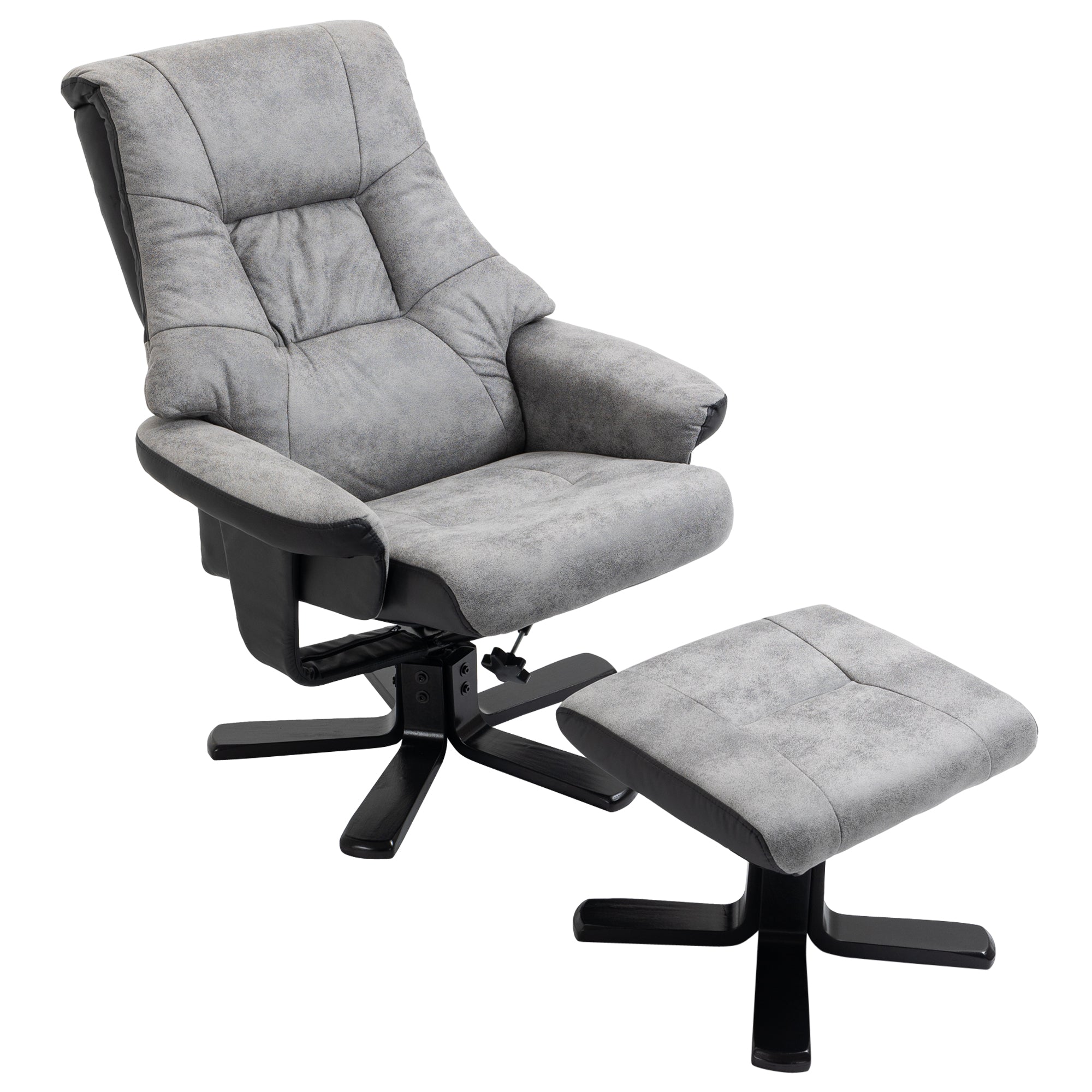 Fauteuil relax fauteuil de relaxation inclinable 135° avec repose-pieds pivotant 360° revêtement microfibre pieds en bois massif assise épais rembourrée gris