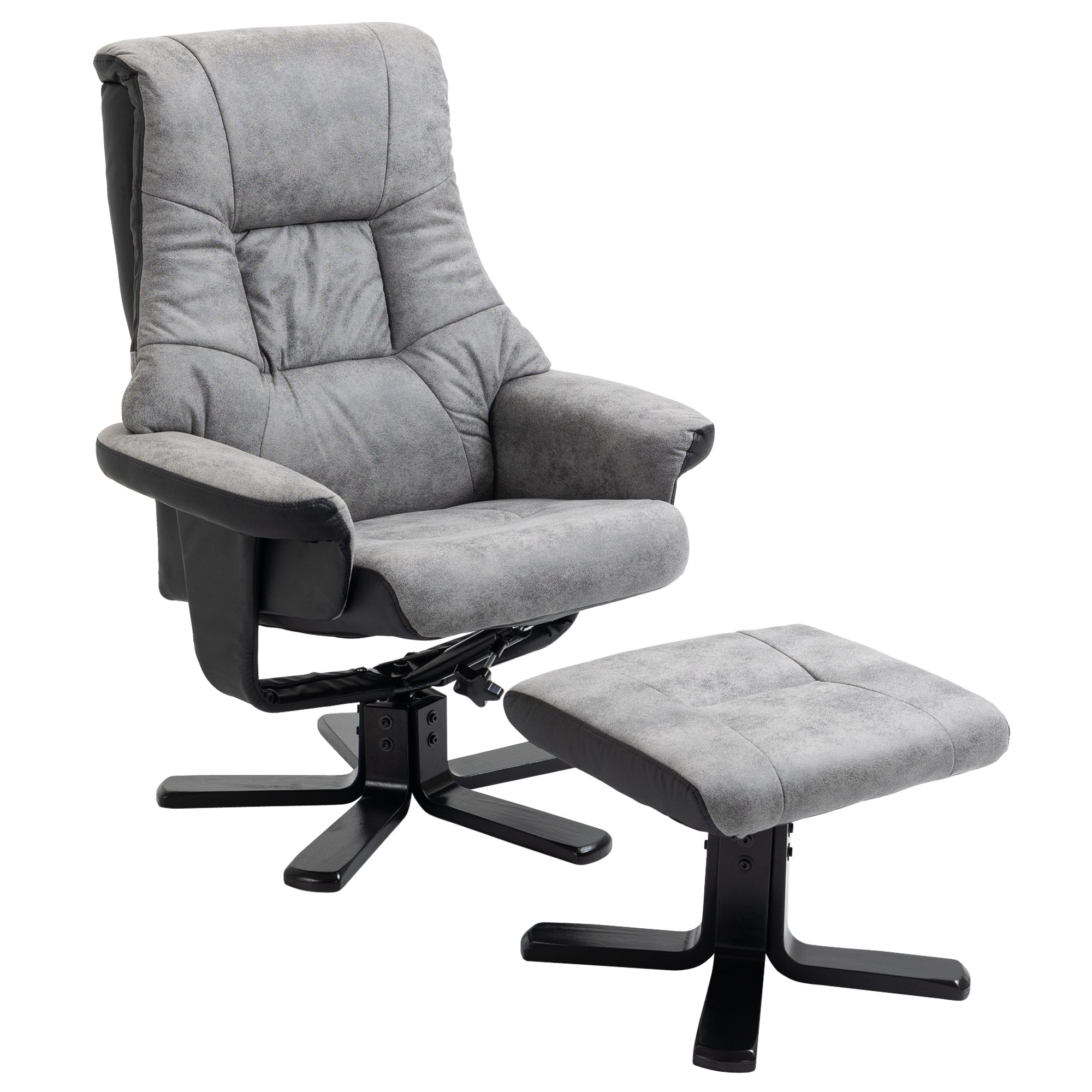Fauteuil relax fauteuil de relaxation inclinable 135° avec repose-pieds pivotant 360° revêtement microfibre pieds en bois massif assise épais rembourrée gris