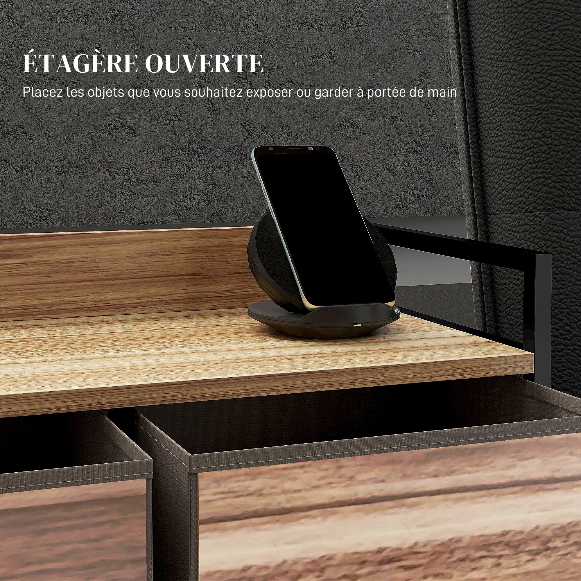 Commode Meuble de Rangement 5 tiroirs en Tissu 98 x 29 x 63 cm structure en acier noir