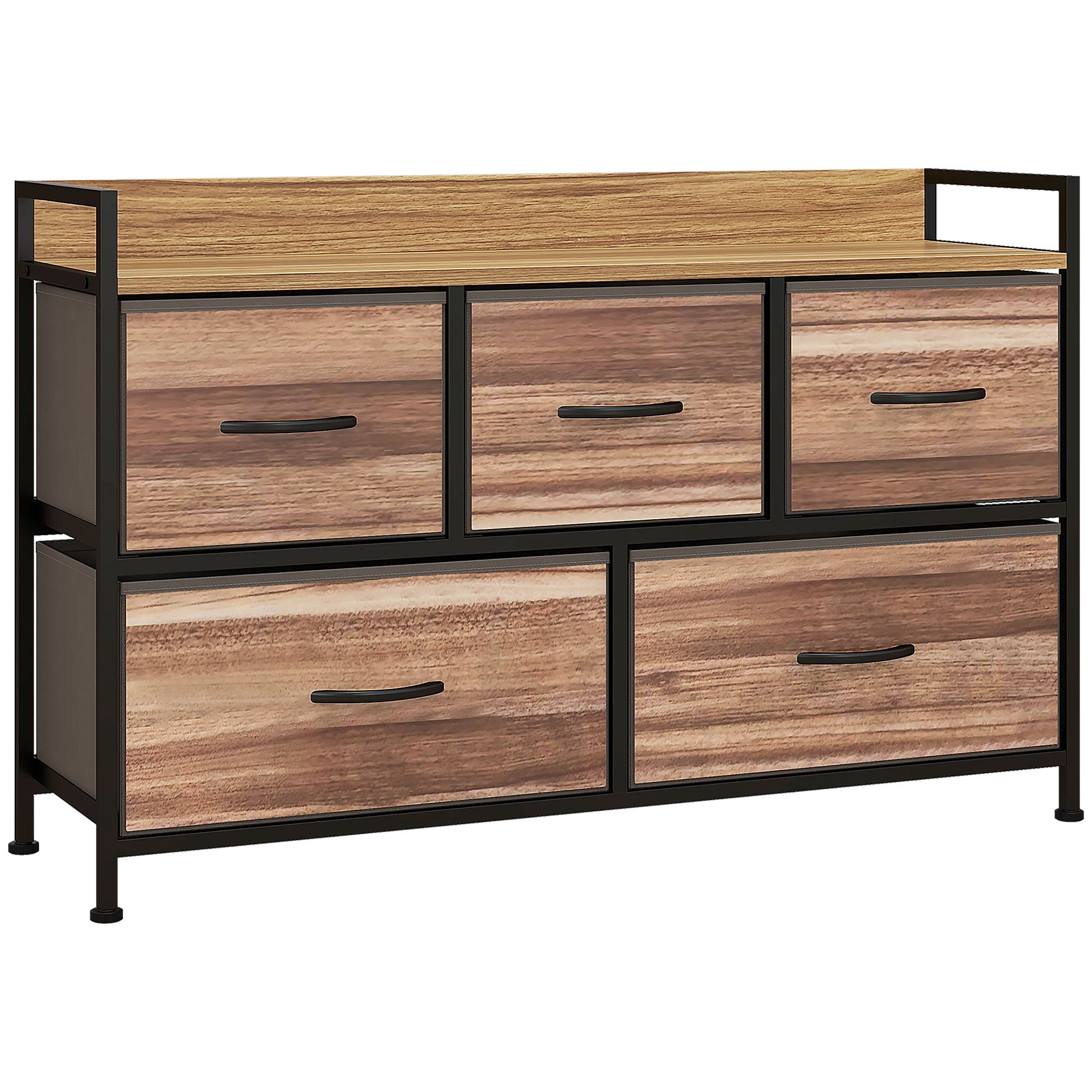 Commode Meuble de Rangement 5 tiroirs en Tissu 98 x 29 x 63 cm structure en acier noir