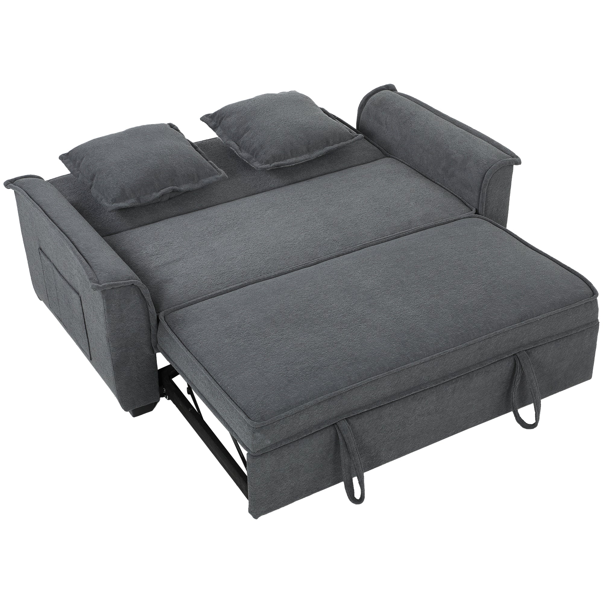 Canapé convertible 2 places, canapé-lit clic-clac en chenille 168cm, dossier réglable, ressorts ensachés, poche latérale, 2 coussins, style moderne, pour salon chambre d'amis petit espace, gris