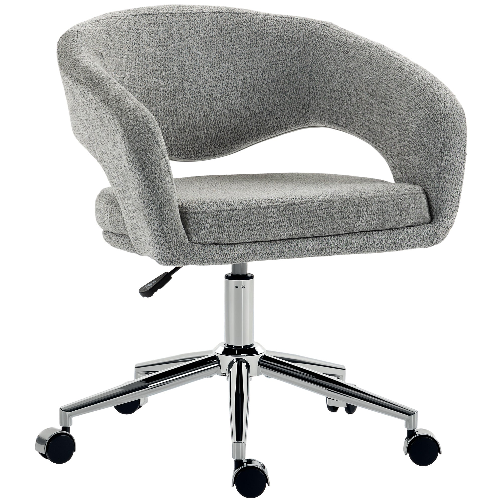 Chaise Bureau Ergonomique, Fauteuil de Bureau en Chenille avec Hauteur Réglable, Dossier Incurvé, Accoudoirs Intégrés et Pivotant à 360°, pour Bureau, Salon, Chambre, Gris
