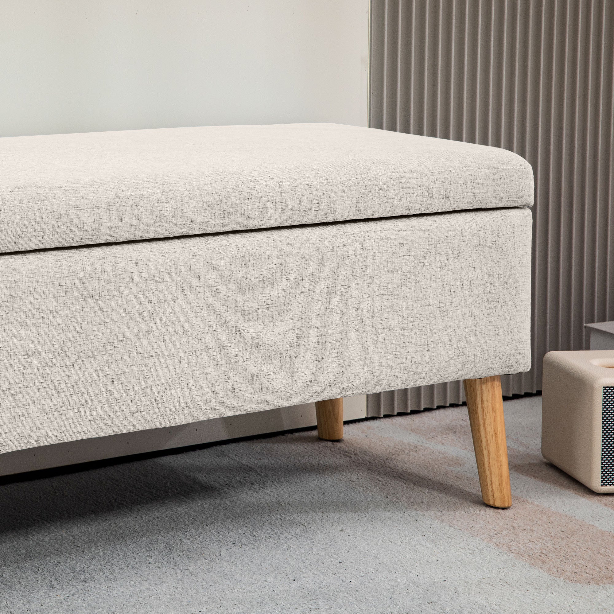 Banc coffre rangement rembourré banquette banc de lit, banc de rangement aspect lin pour la chambre à coucher, entrée, salon, charge 220 Kg, 110 x 39 x 45 cm, beige