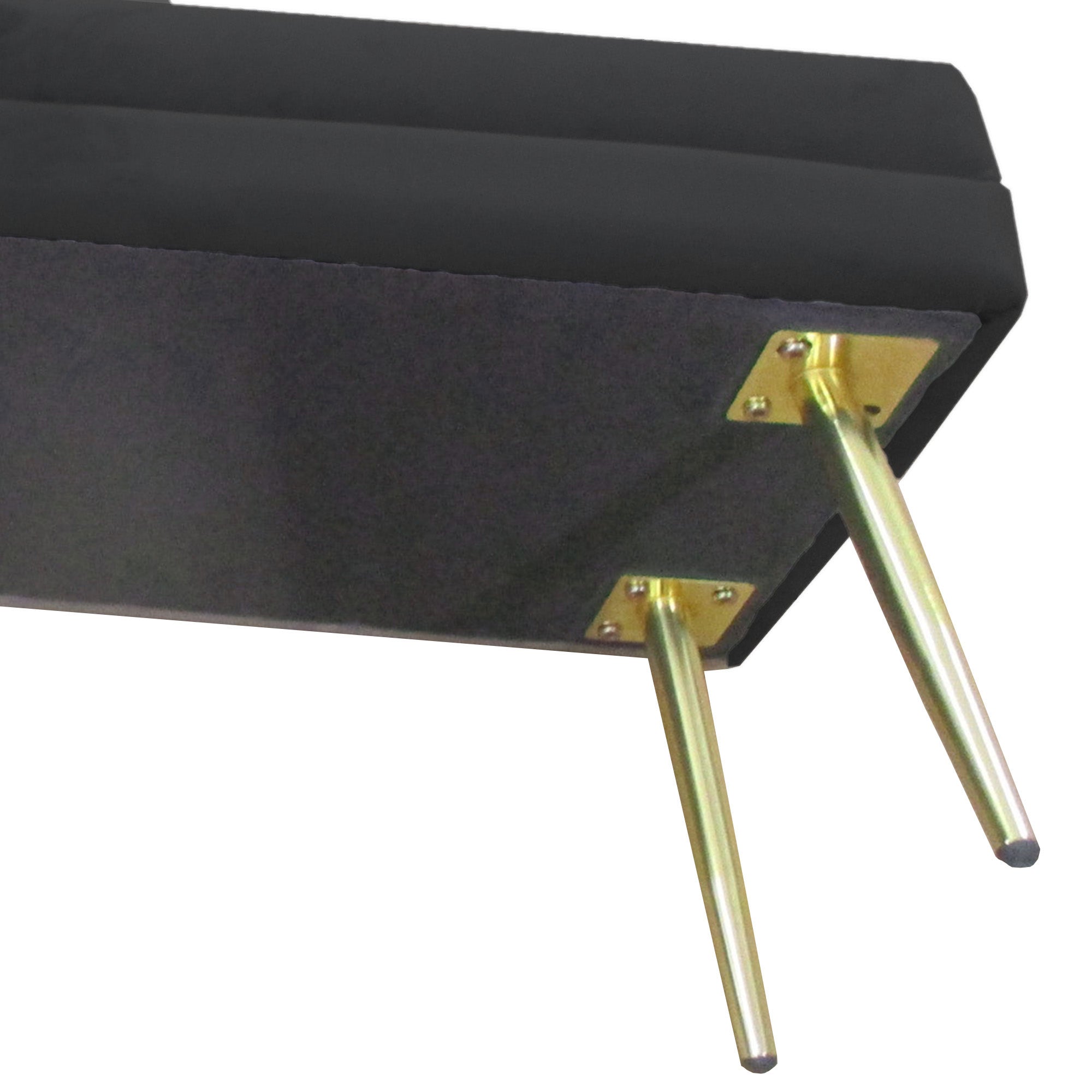Banc de rangement, bout de lit, coffre de rangement avec assise aspect velours et pieds acier, 100 x 37,5 x 42 cm, noir et doré