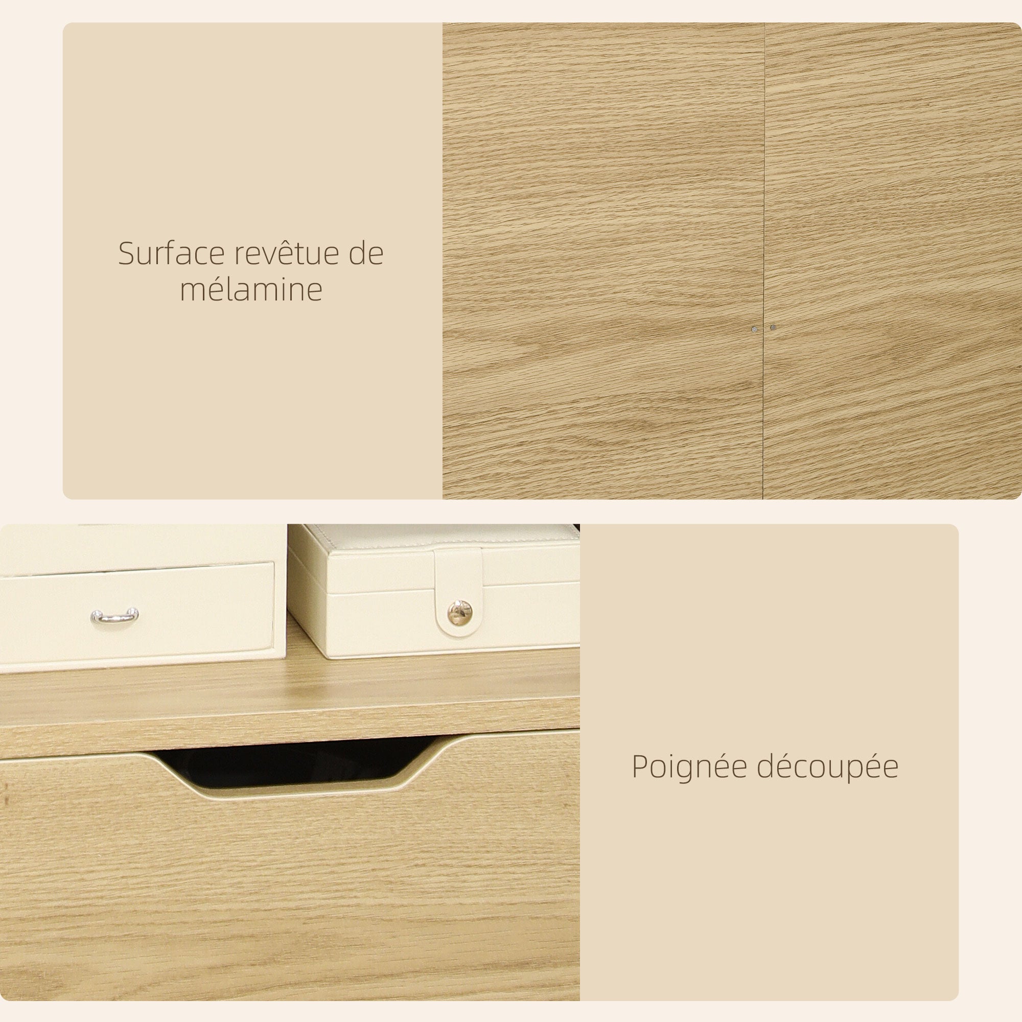 Table de chevet table de nuit avec tiroir, niche et étagères de rangement effet bois - 45 x 35 x 73 cm naturel